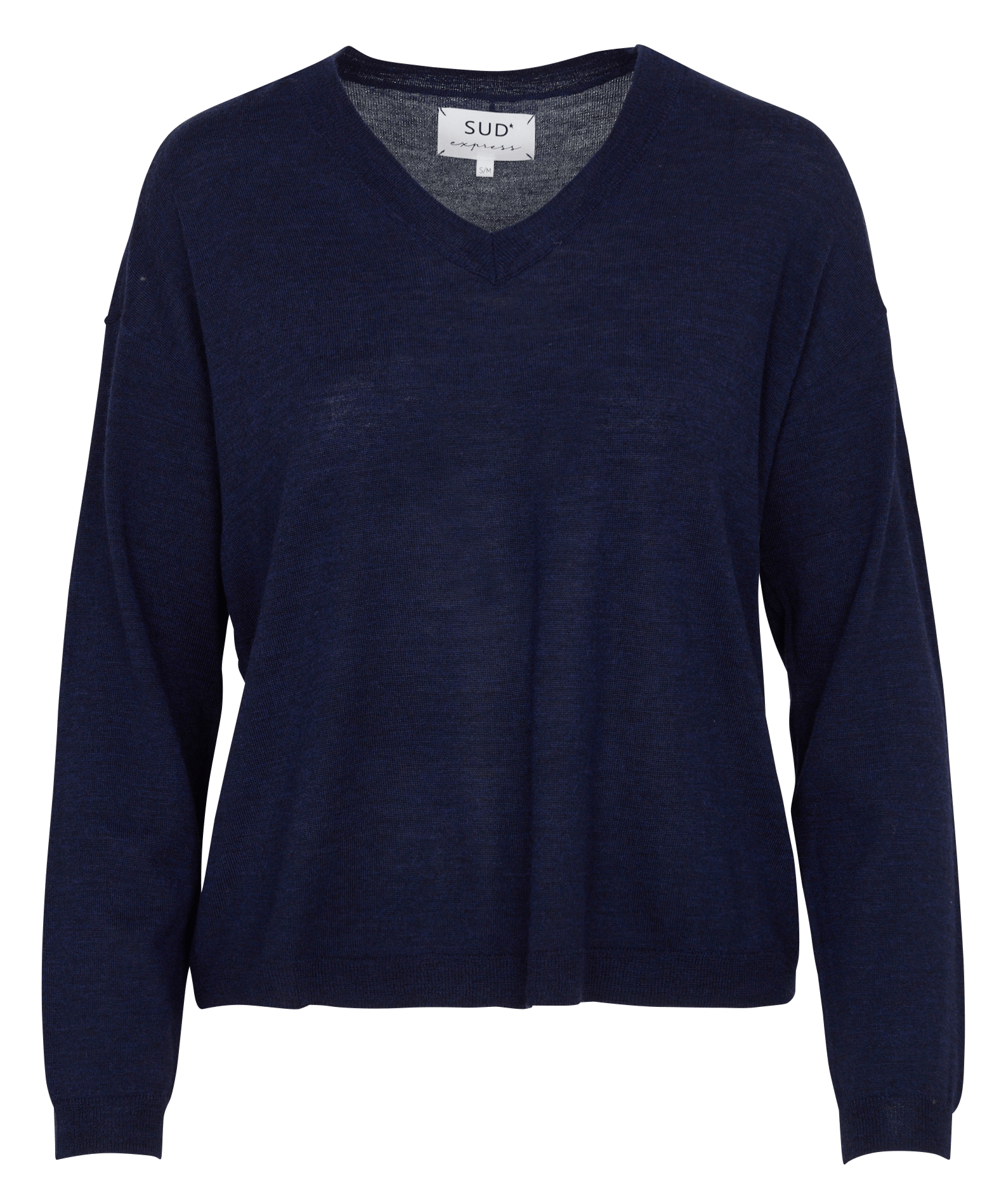 Pull droit à col v en laine SUD EXPRESS Bleu