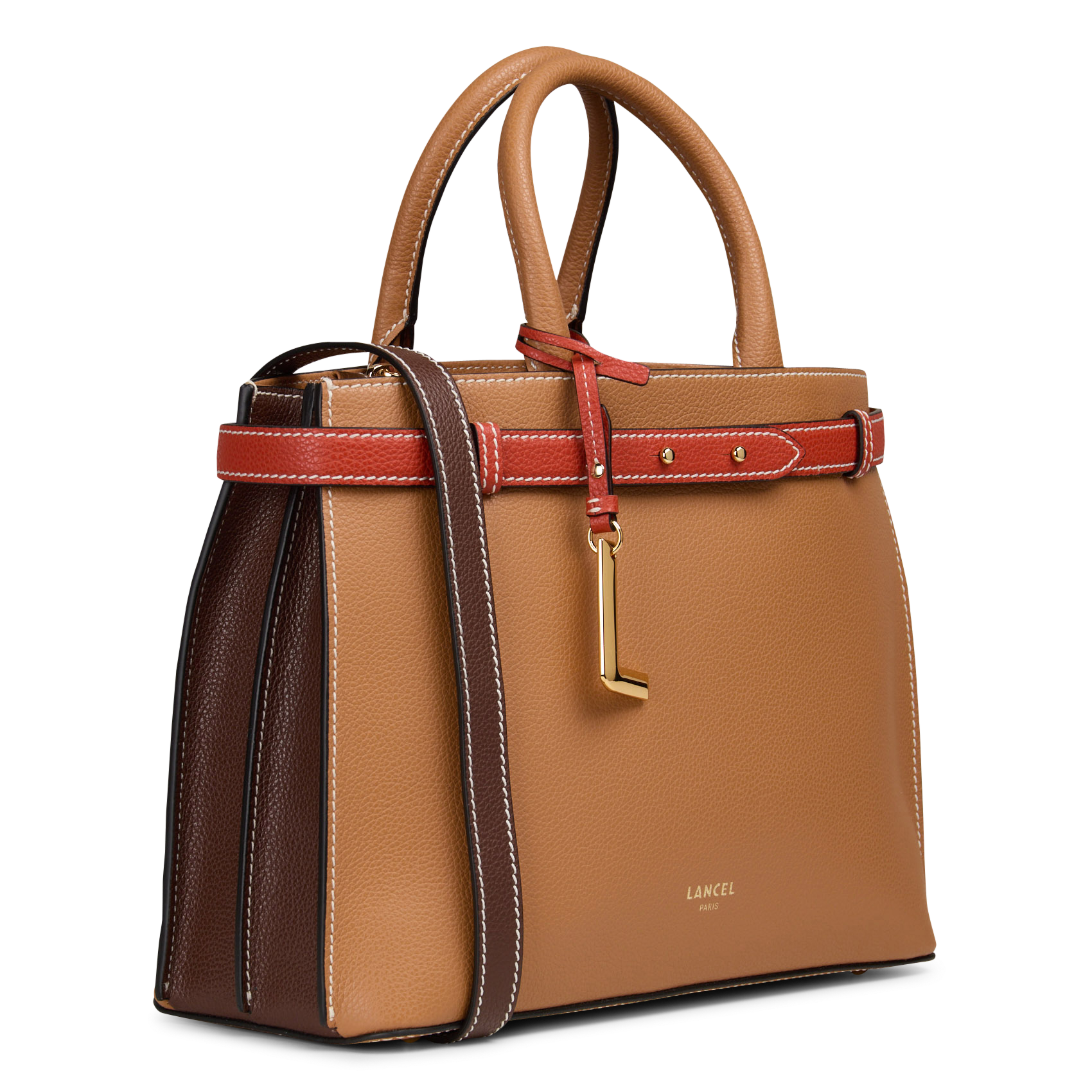 Bowlingtasche aus genarbtem Leder mit Reißverschluss LANCEL Beige
