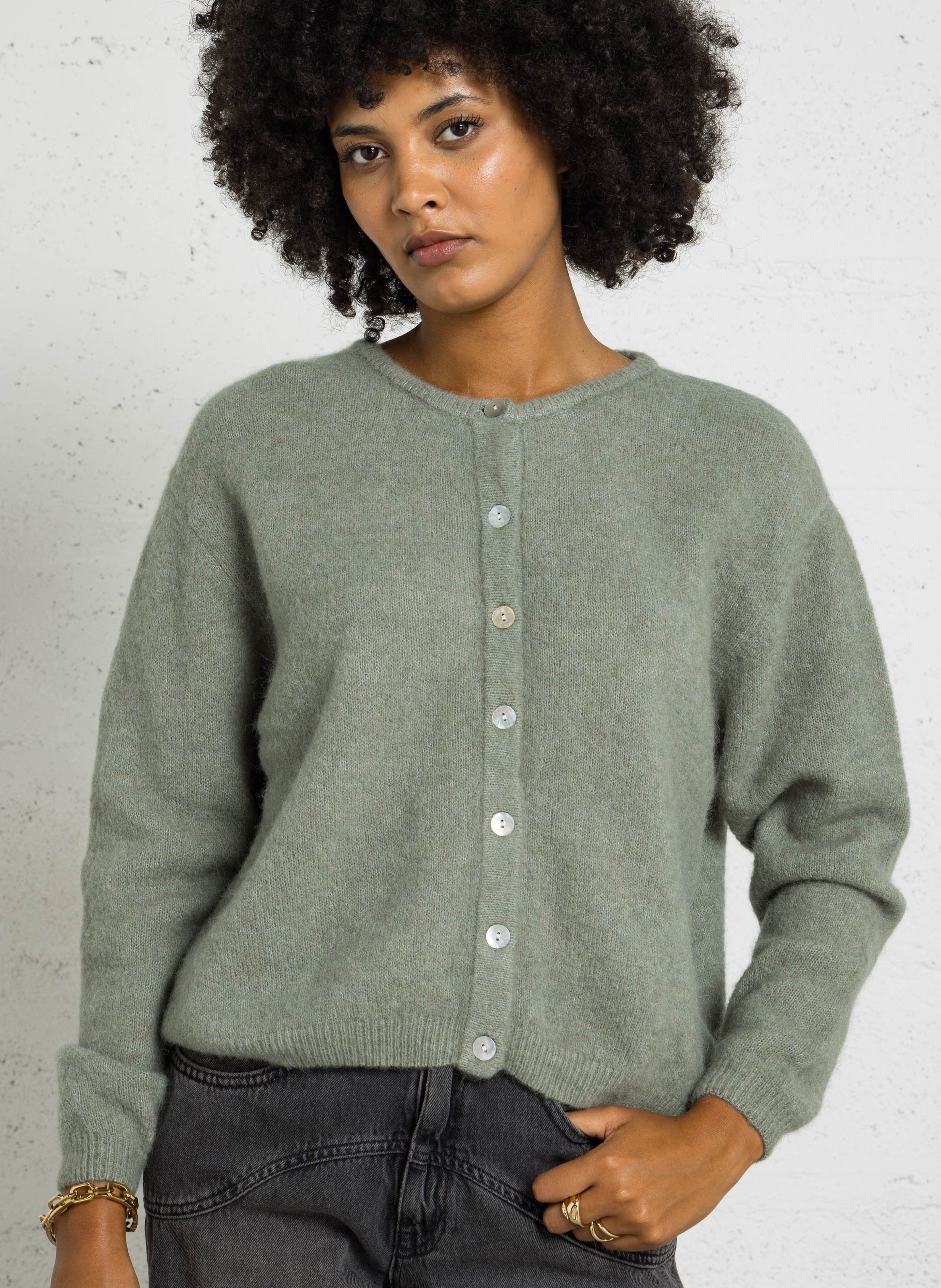 Gilet ample col rond en laine mélangée AMERICAN VINTAGE Vert