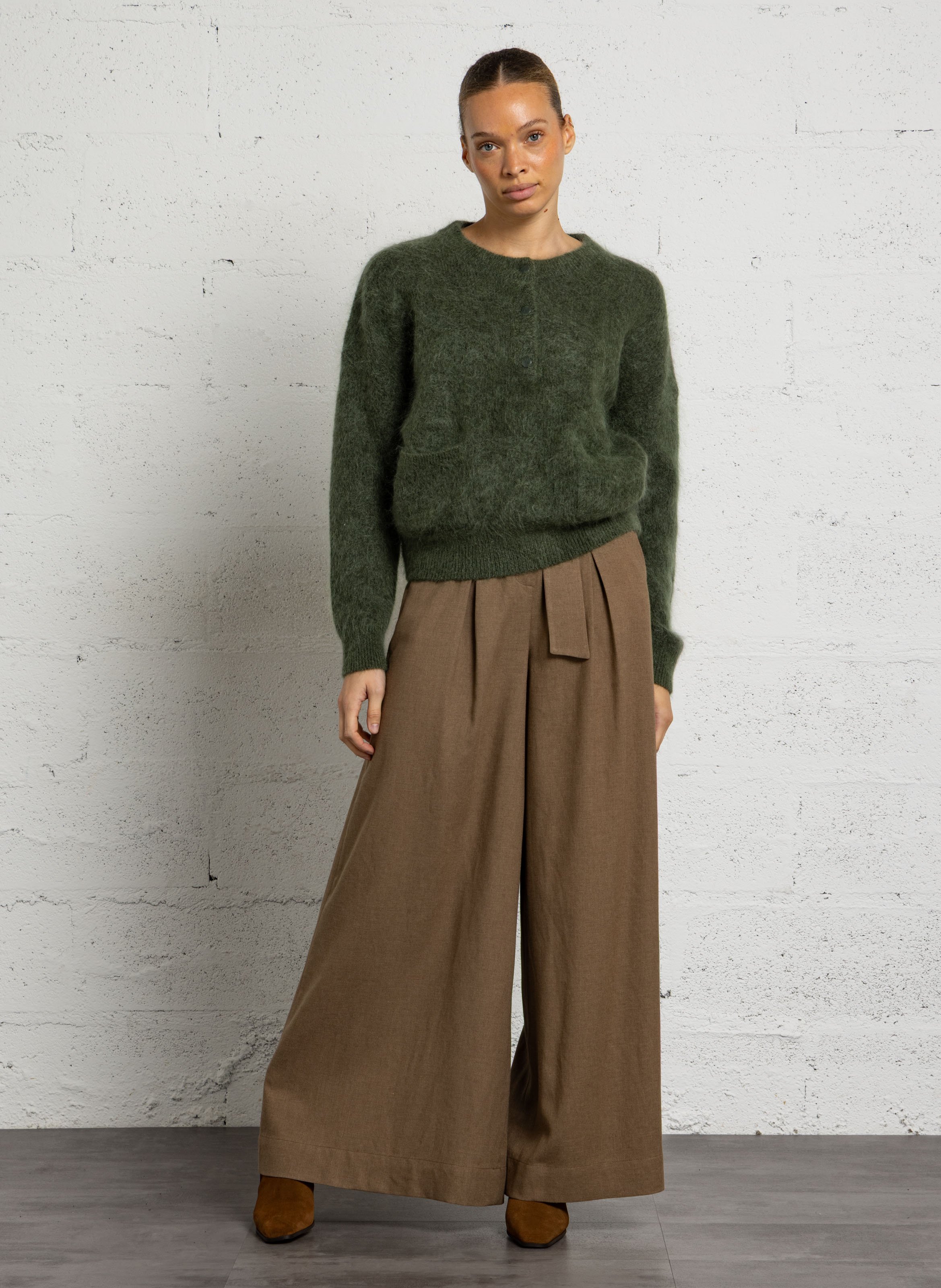 Rechte wijde broek met riem MAISON 123 Beige