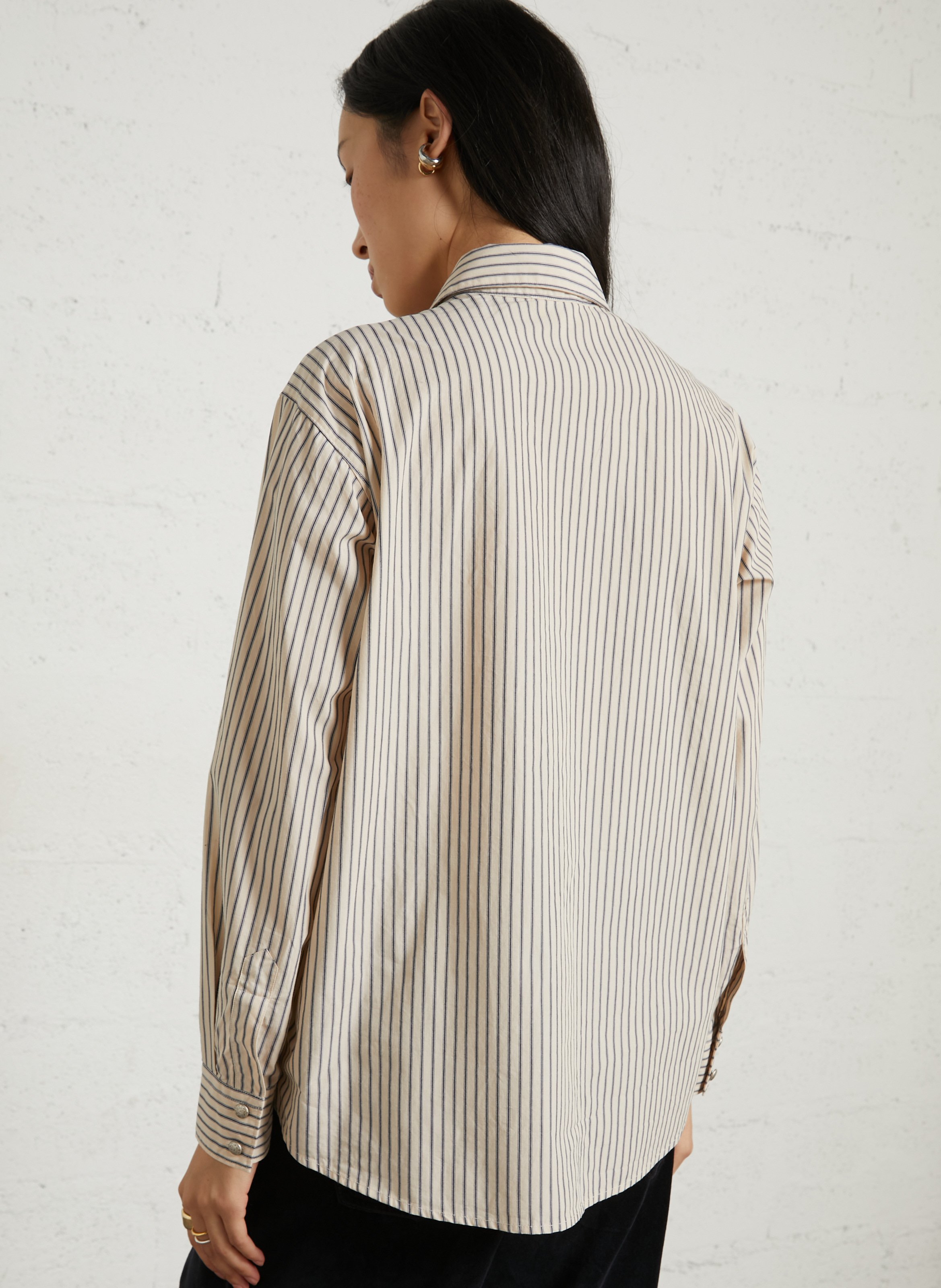Gestreiftes Bio-Baumwollhemd mit Rüschen DIEGA Beige