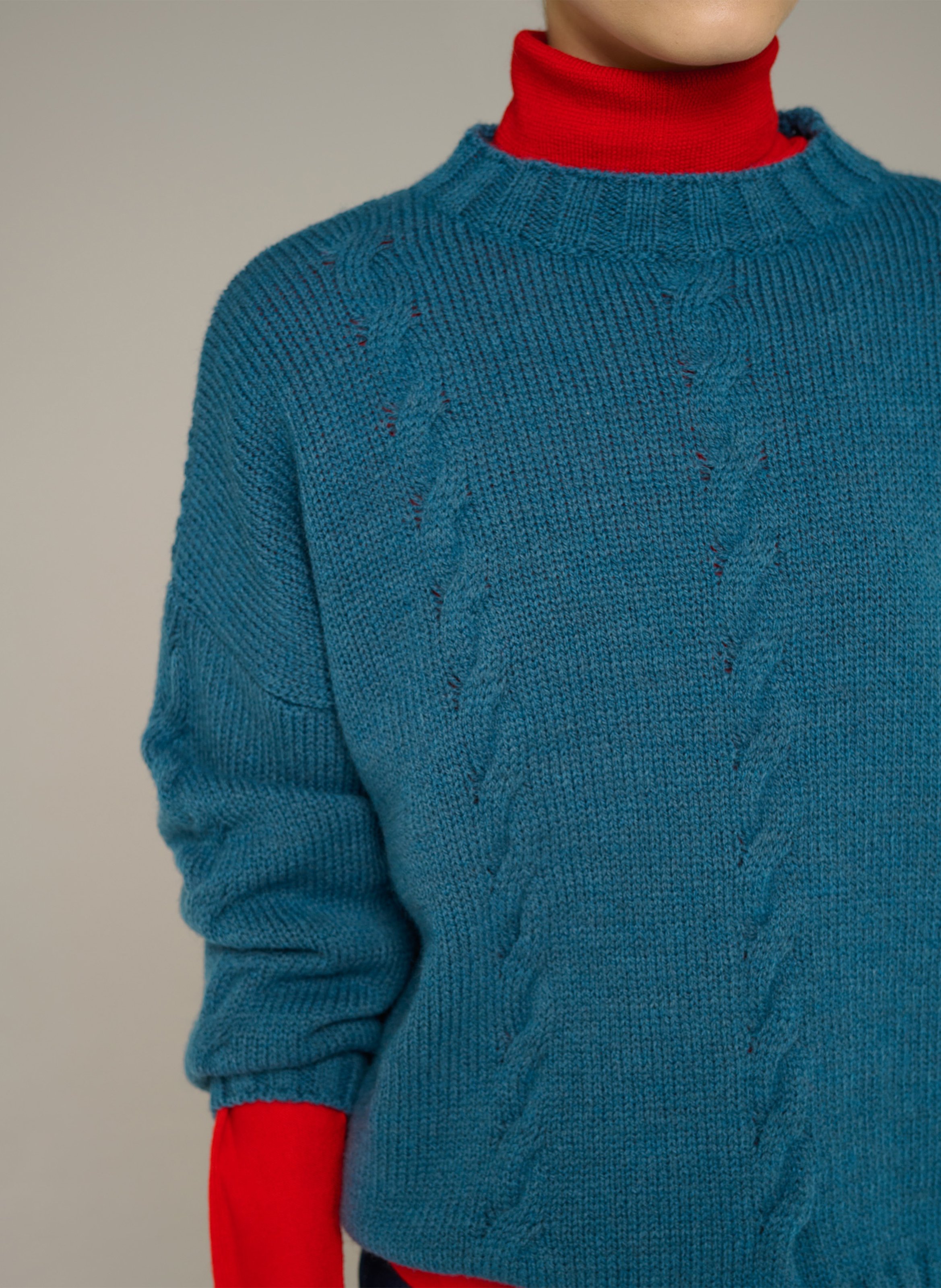 Pull col rond ample en laine COTELAC ACOTE Bleu