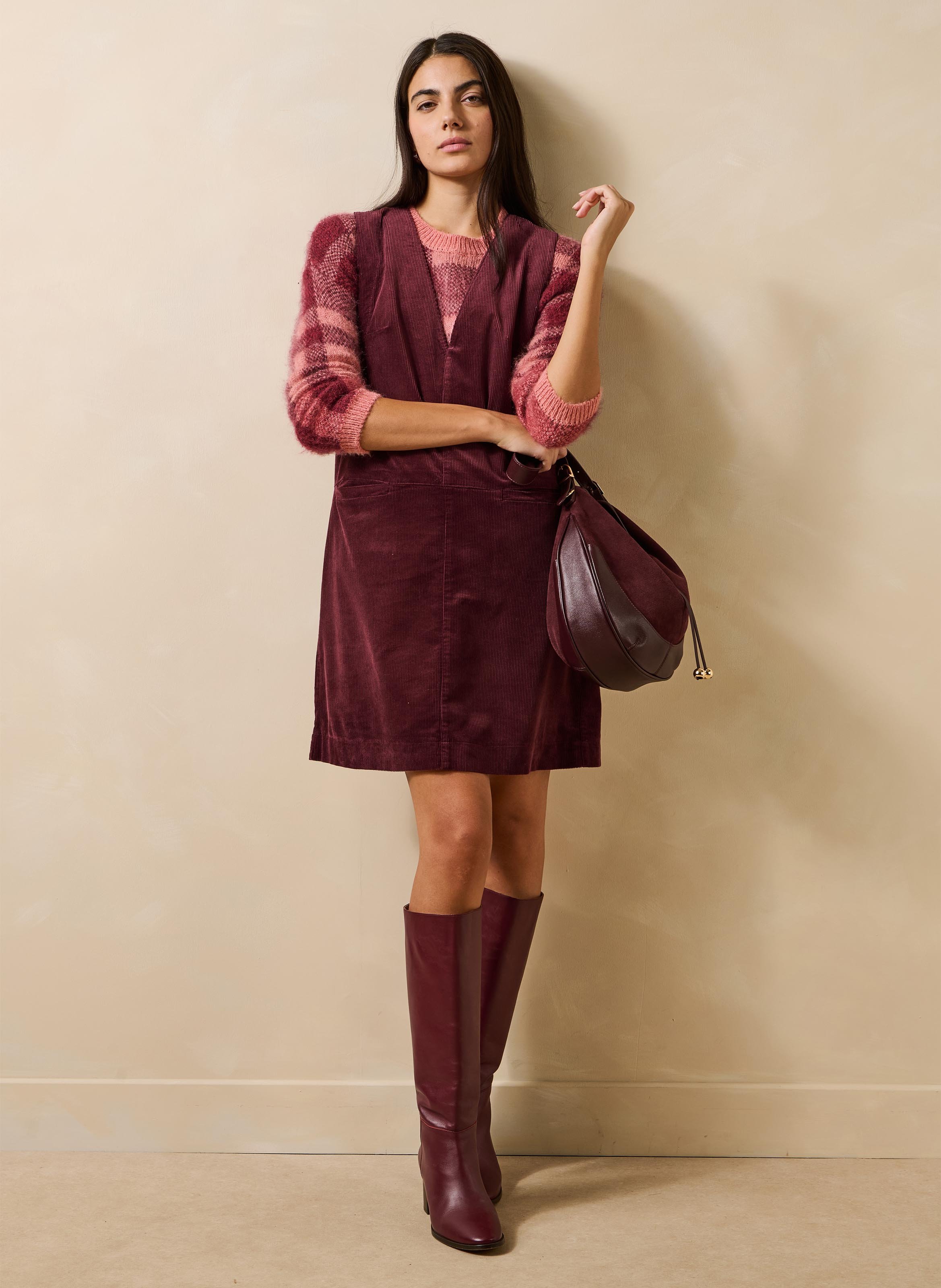 Short ribbed V-neck dress in a cotton blend LA FEE MARABOUTEE Red
