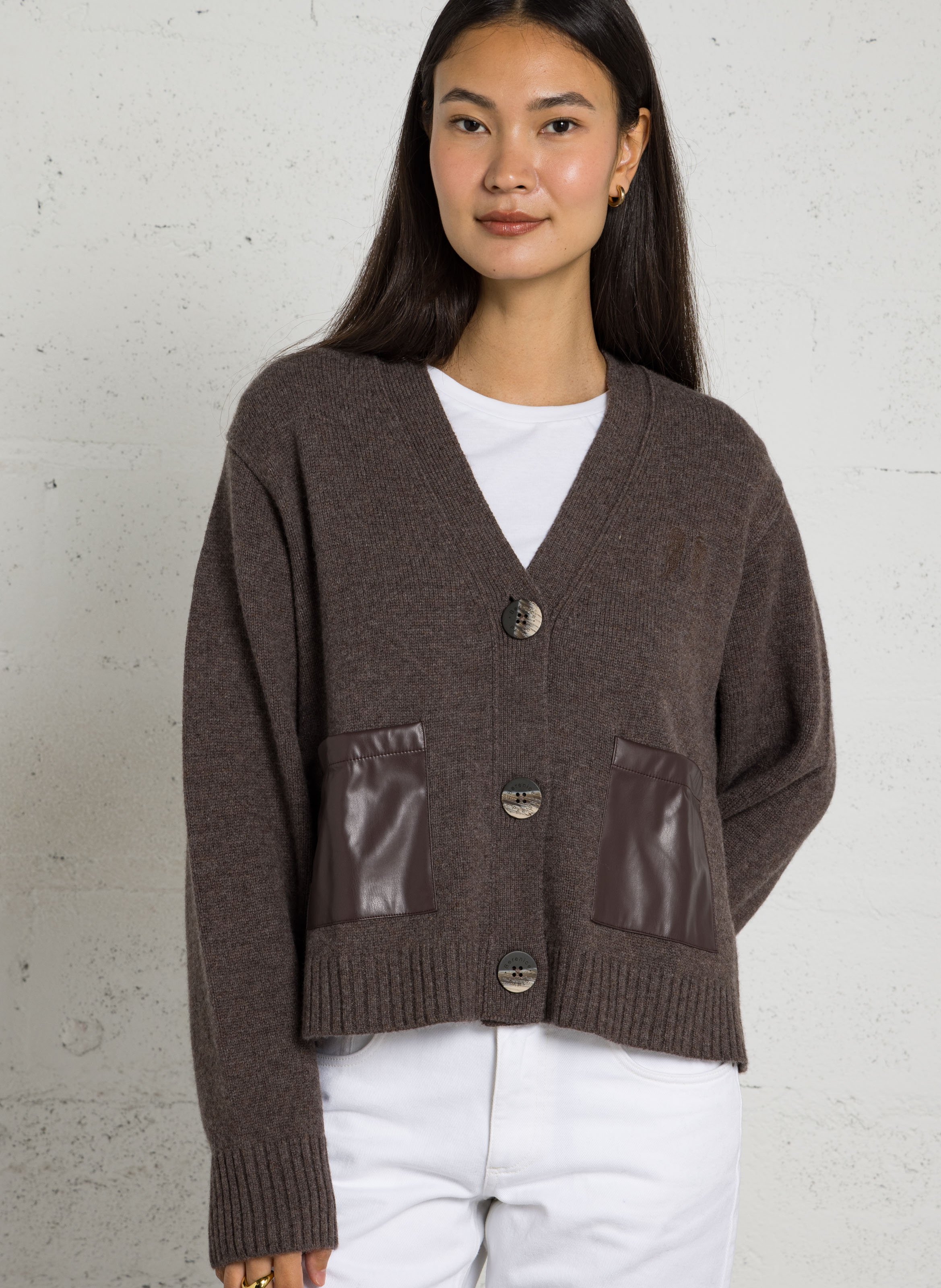 Cardigan ample en laine BERENICE Marron