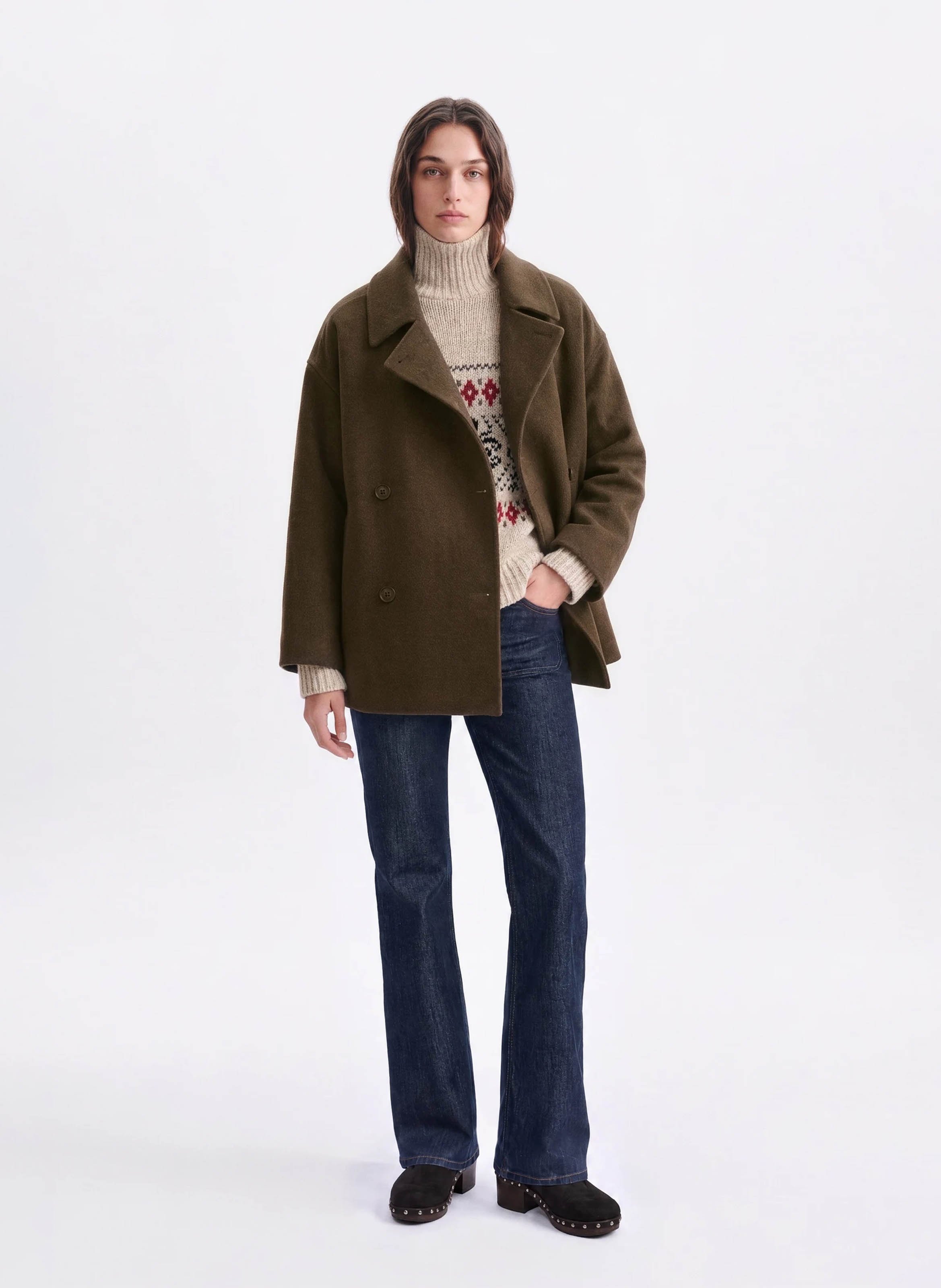 Straight-cut wool-blend coat VANESSA BRUNO Khaki