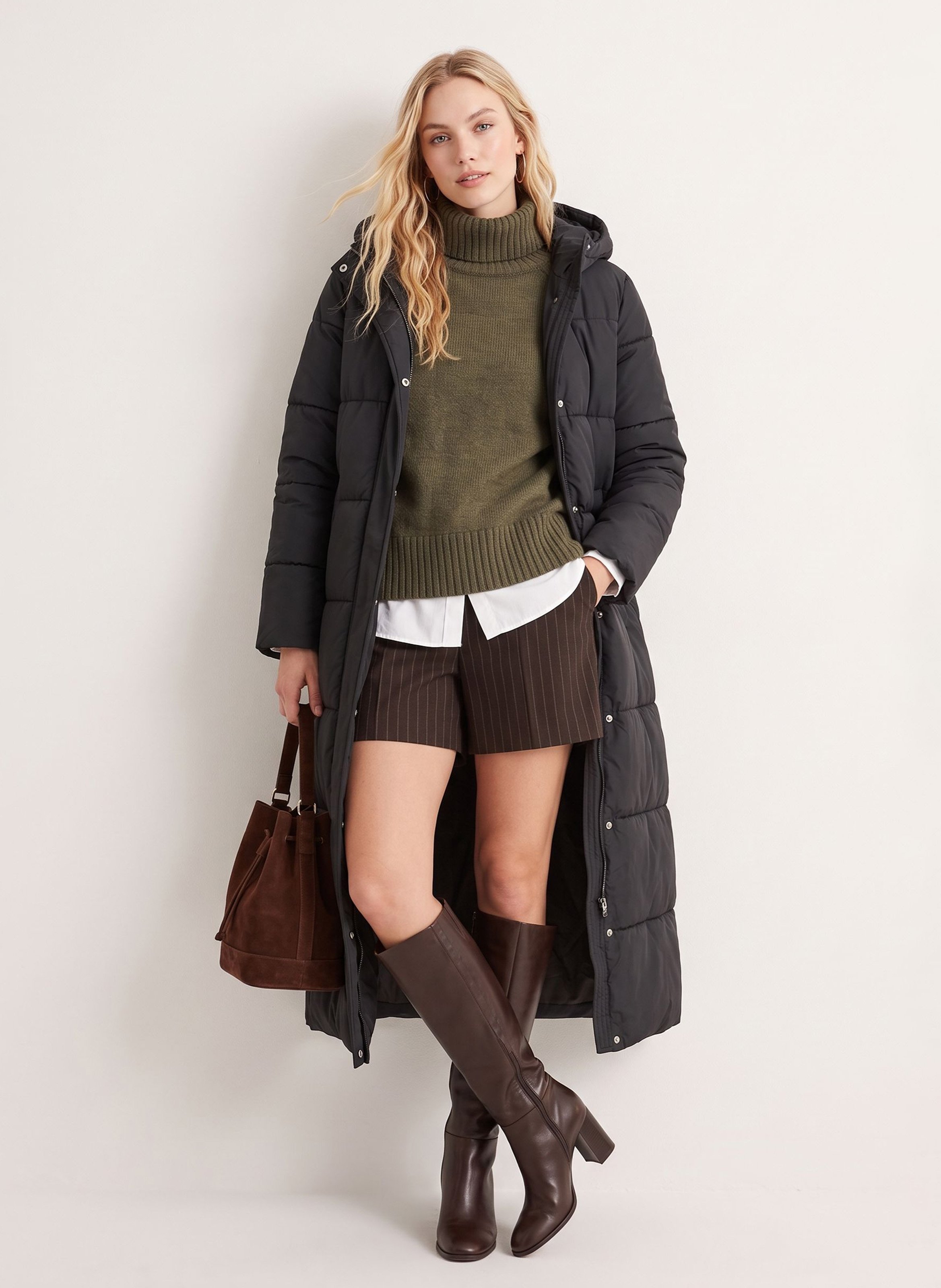 Long straight quilted puffer jacket KOOKAI Black