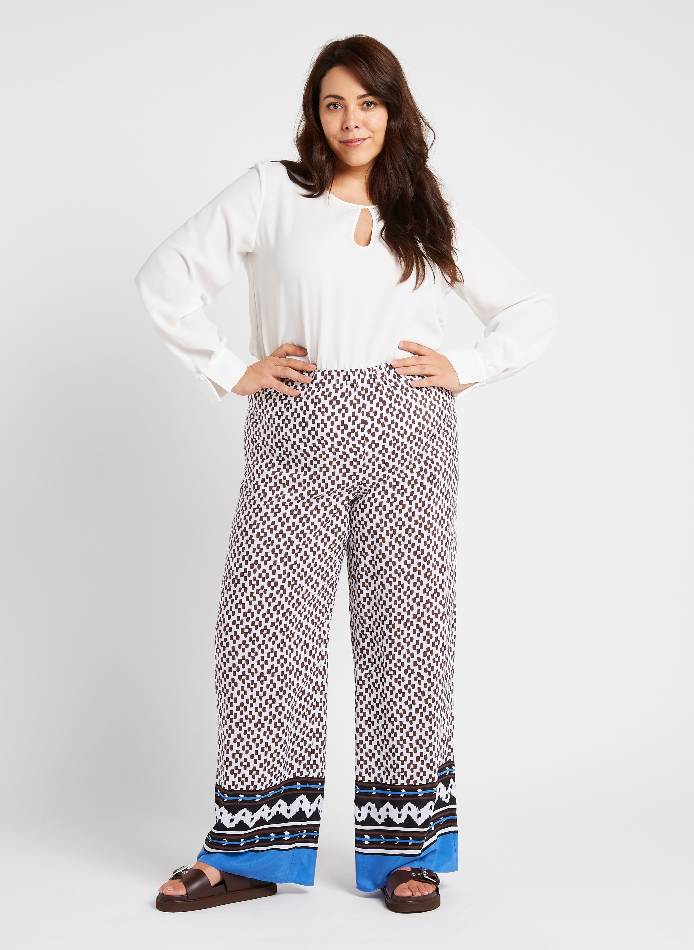 Pantalon large imprimé PERSONA by Marina Rinaldi Blanc