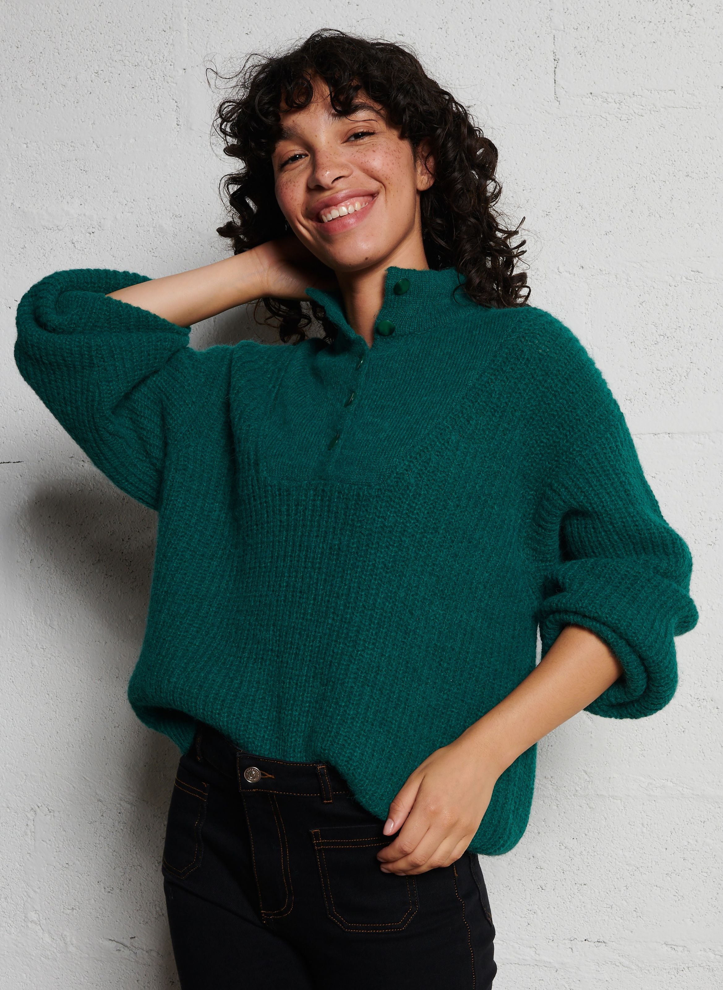 Pull col camionneur en laine melangee Vert