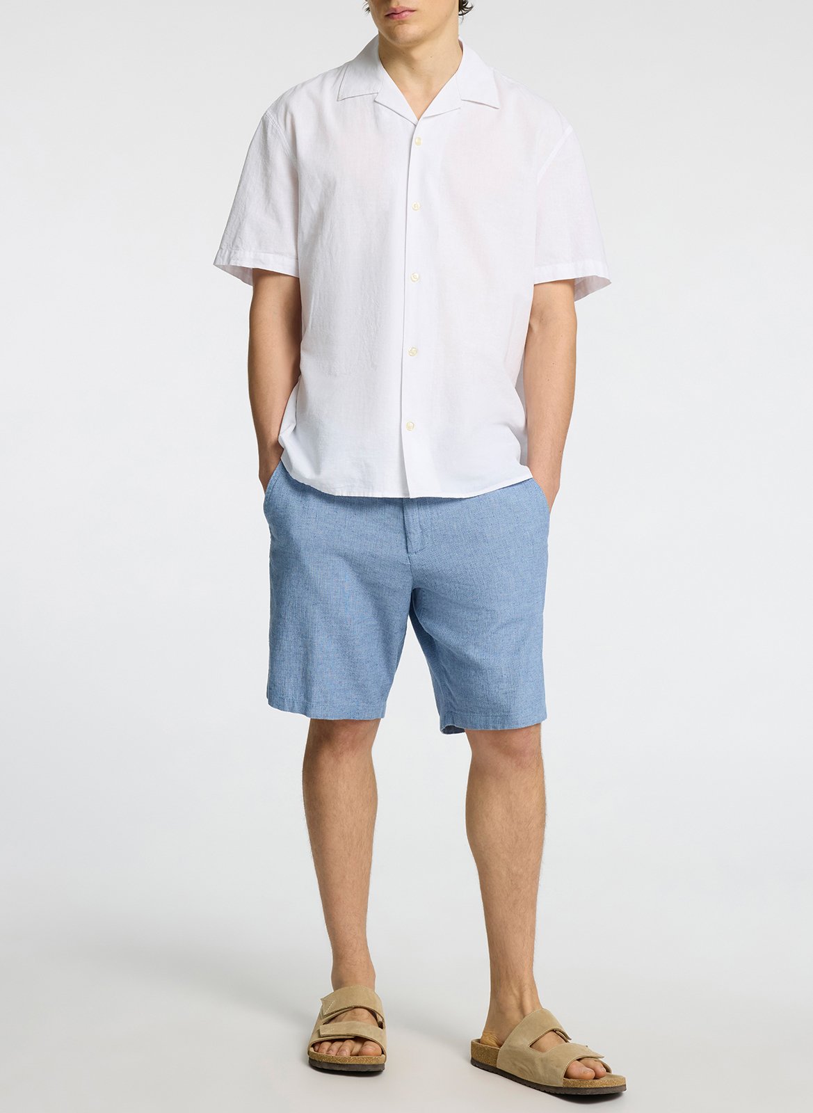 Short in organic cotton and linen blend SELECTED Blue