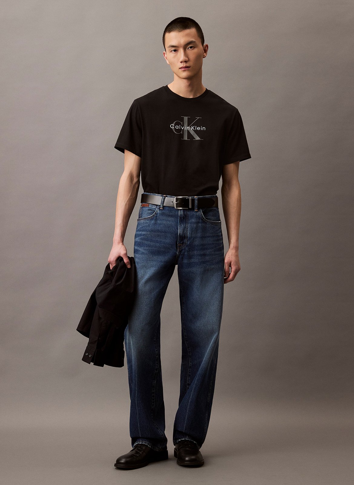 Tee-shirt droit en coton sérigraphié CALVIN KLEIN Noir