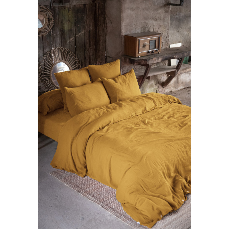 Flat sheet "gaïa" all sizes "cotton gauze" Yellow