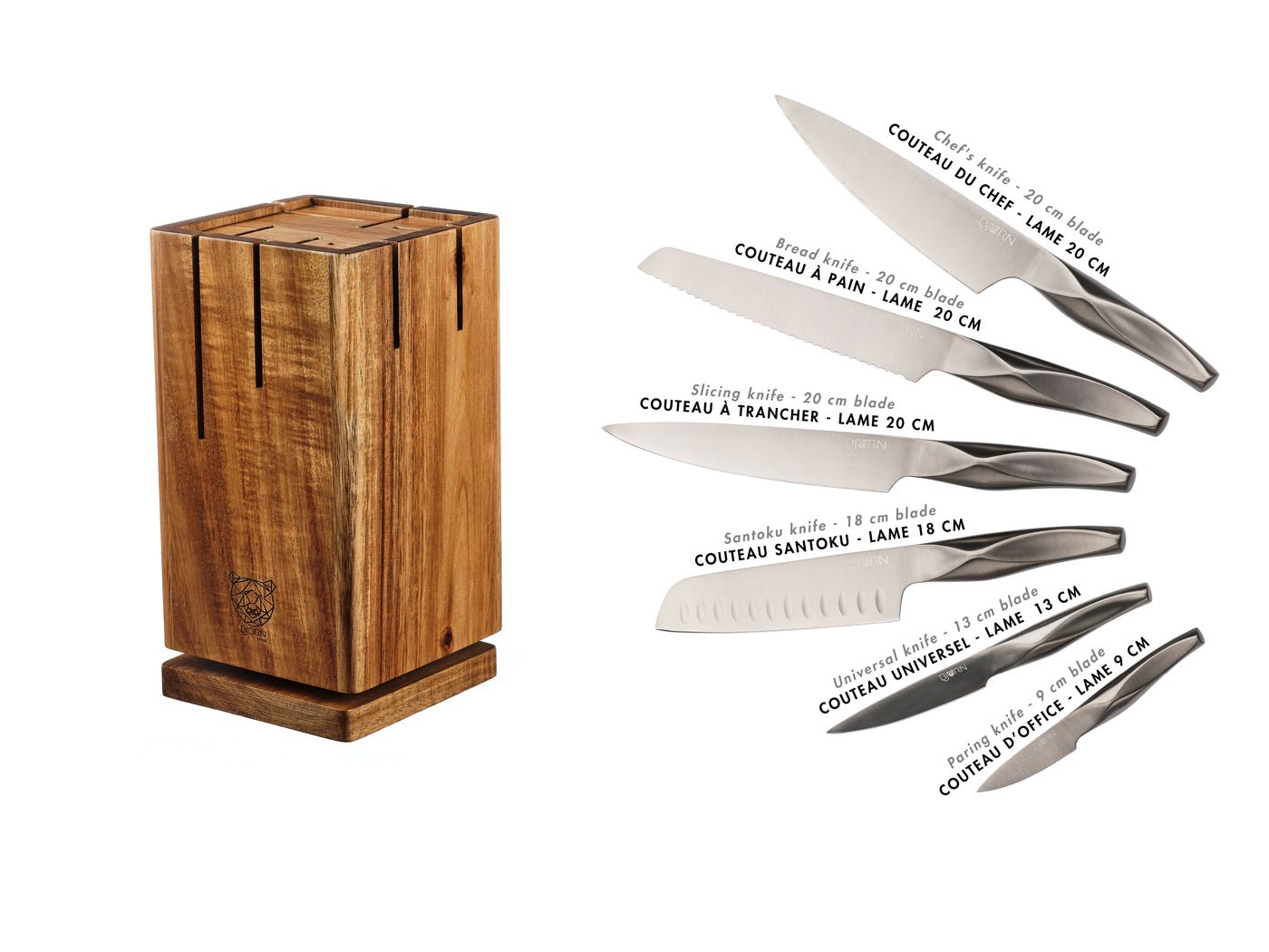 Larus Skagen kitchen knife block - 7 pieces BJORN Grey