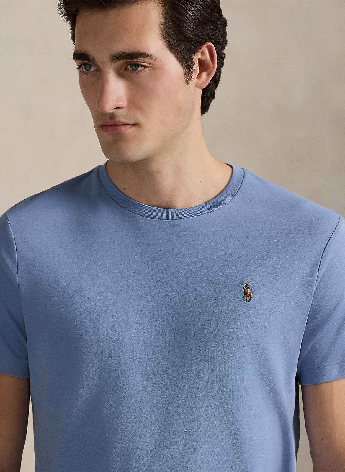 Tee-shirt col rond slim-fit en coton pima avec Pony Player POLO RALPH LAUREN Bleu