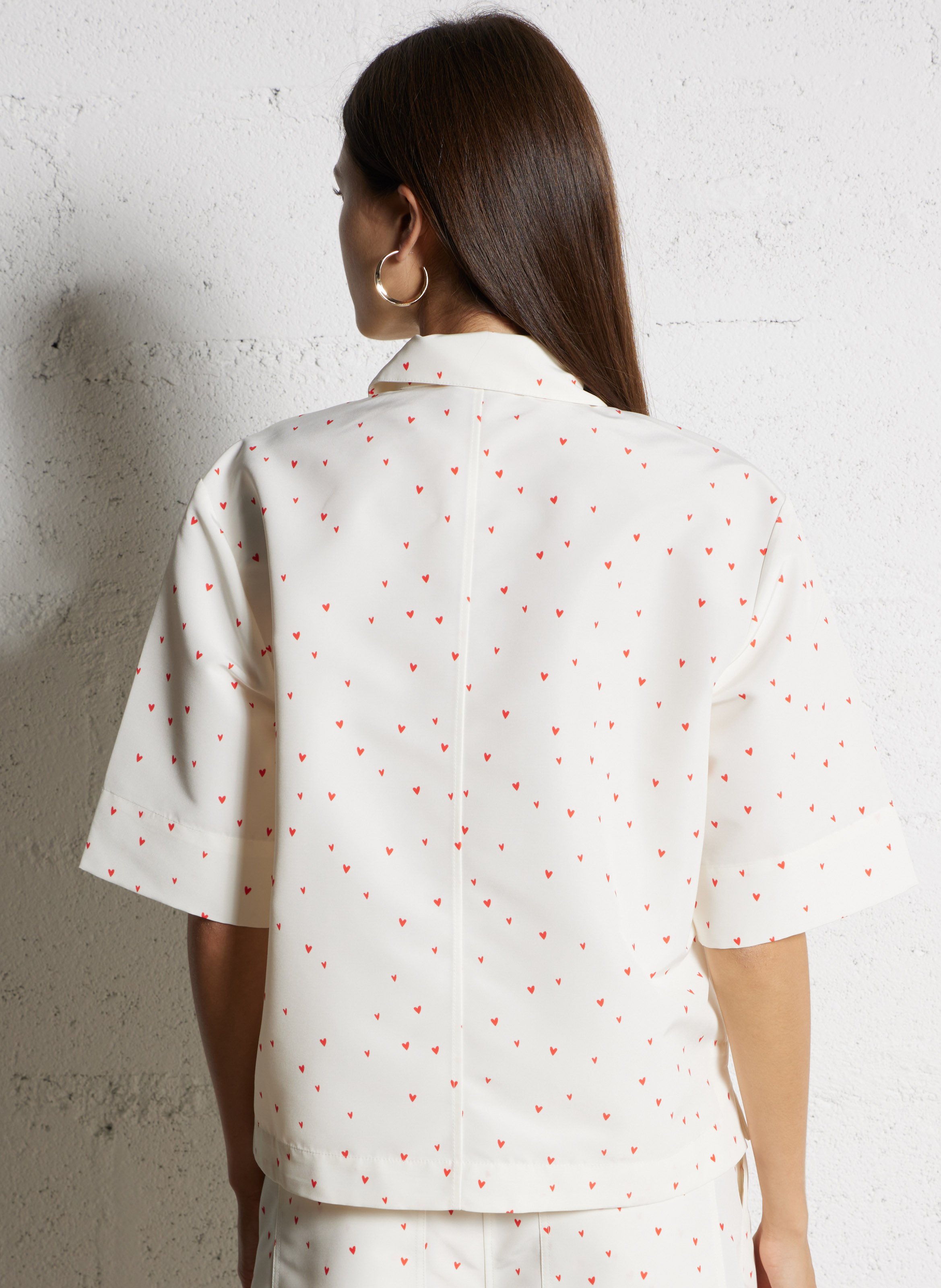 Overhemd met klassieke kraag en hartjesprint Wit