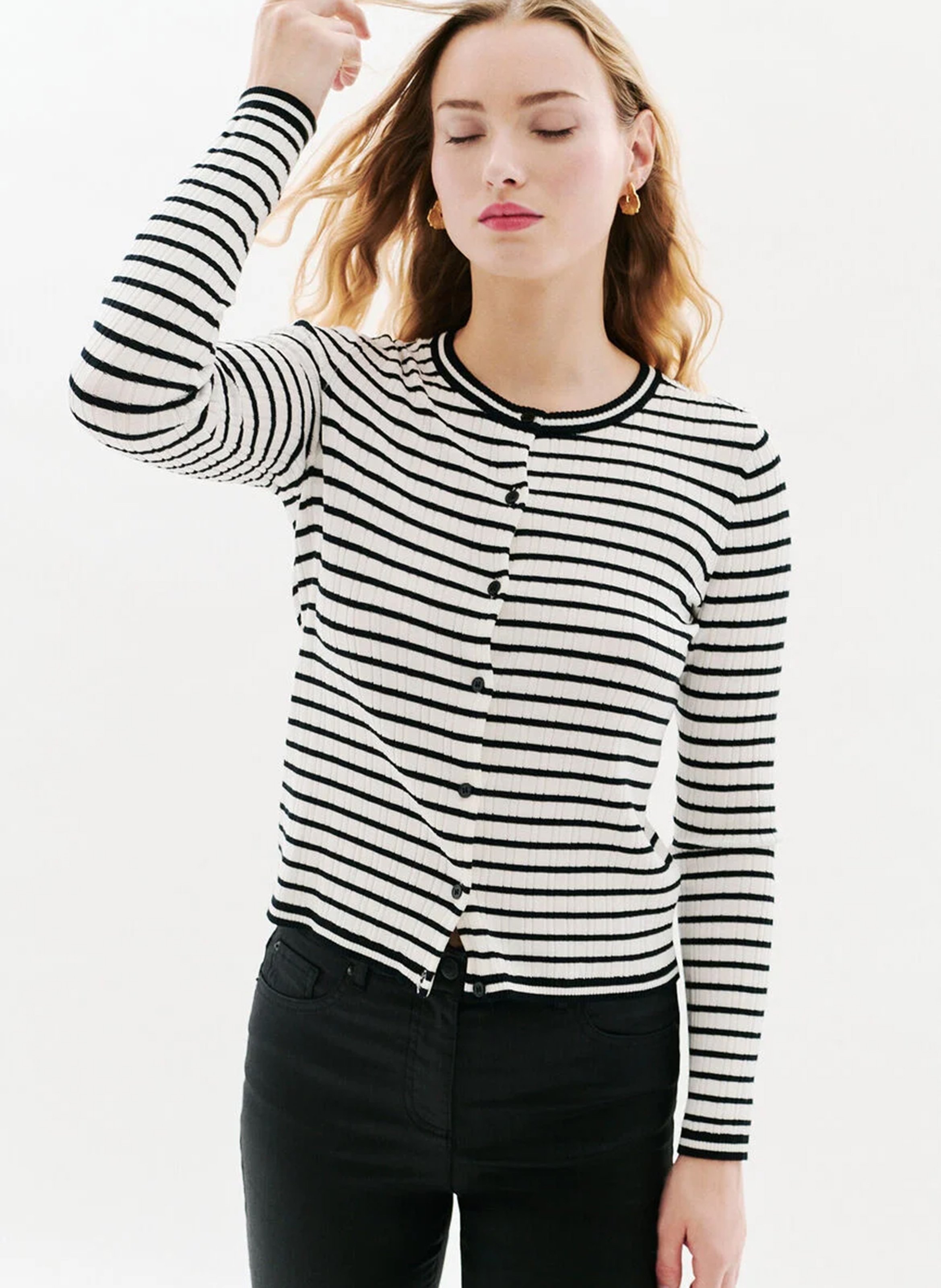 Striped round-neck sweater CAROLL Black