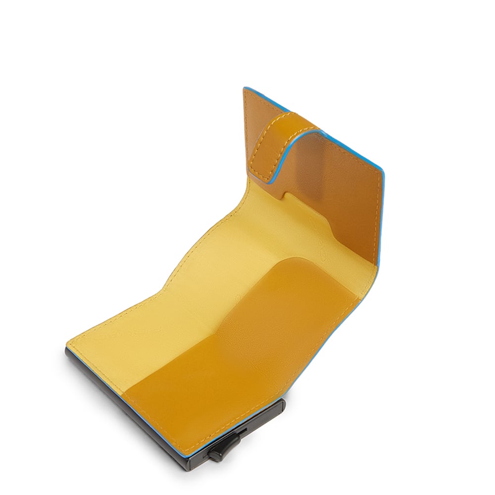 Automatic flap card holder in leather and metal with RFID protection PIQUADRO