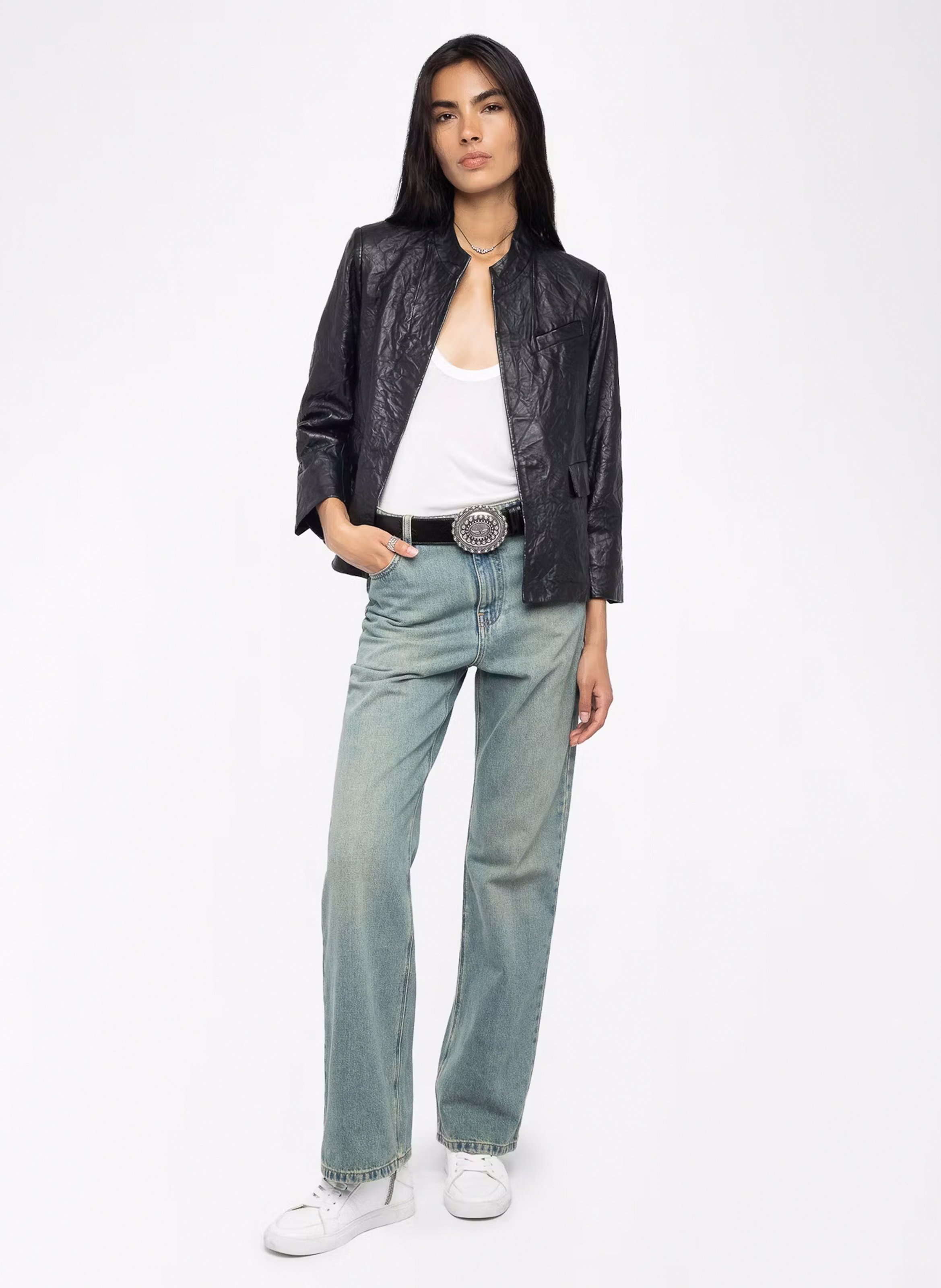 Blouson col rond en cuir ZADIG&VOLTAIRE Noir