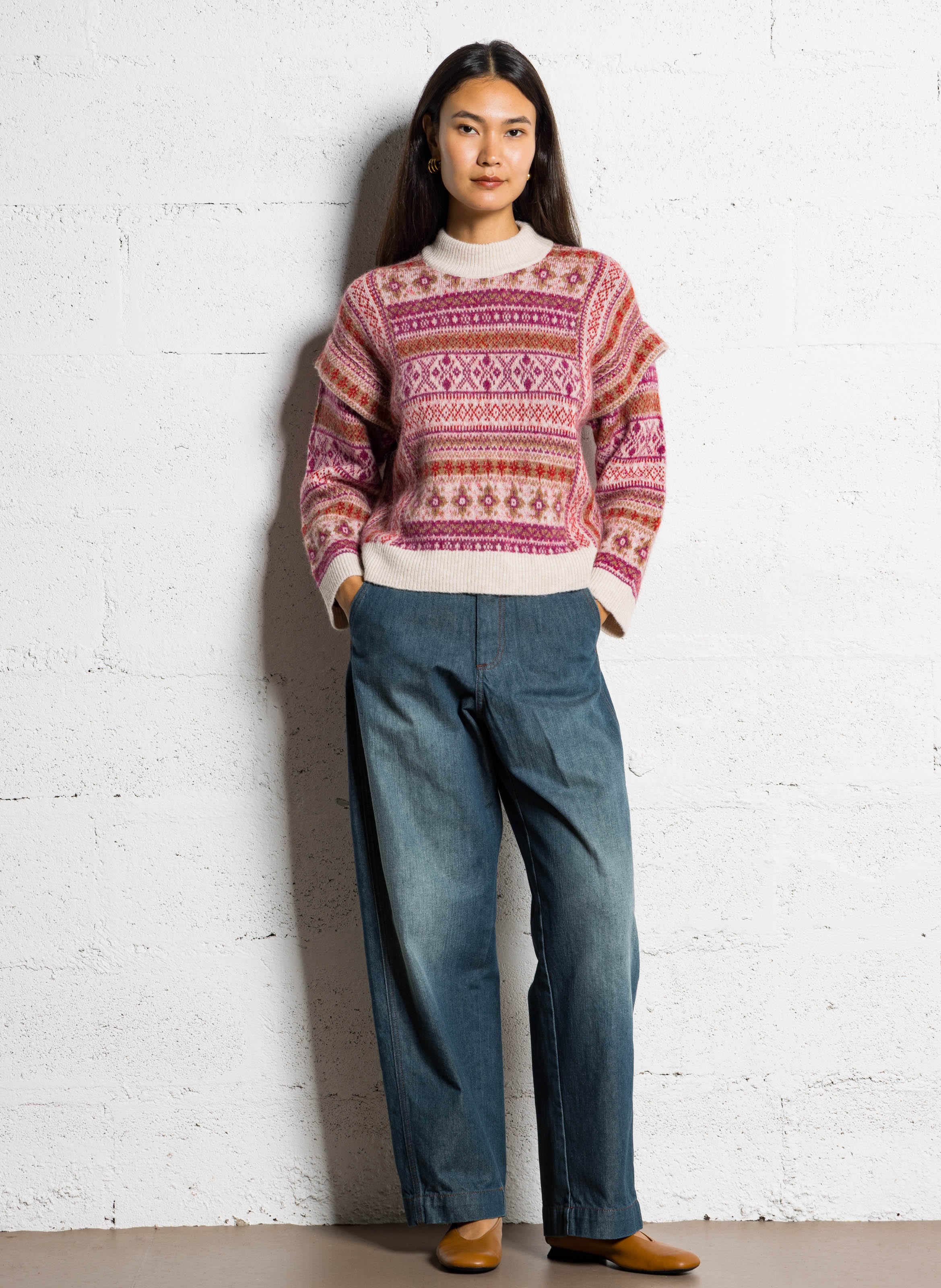 Round-neck printed sweater DES PETITS HAUTS Pink