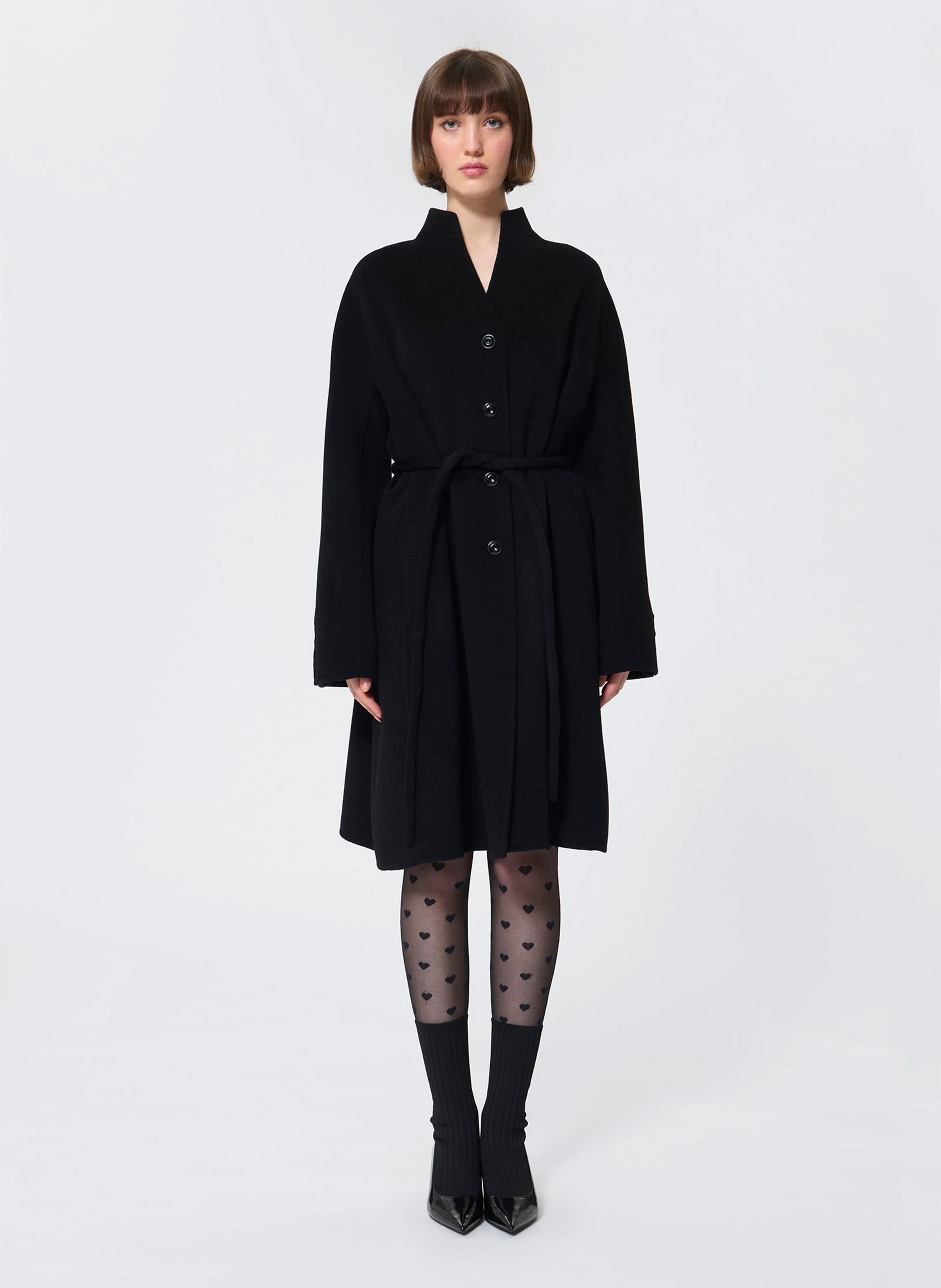 Cappotto a collo alto in misto lana TARA JARMON Nero