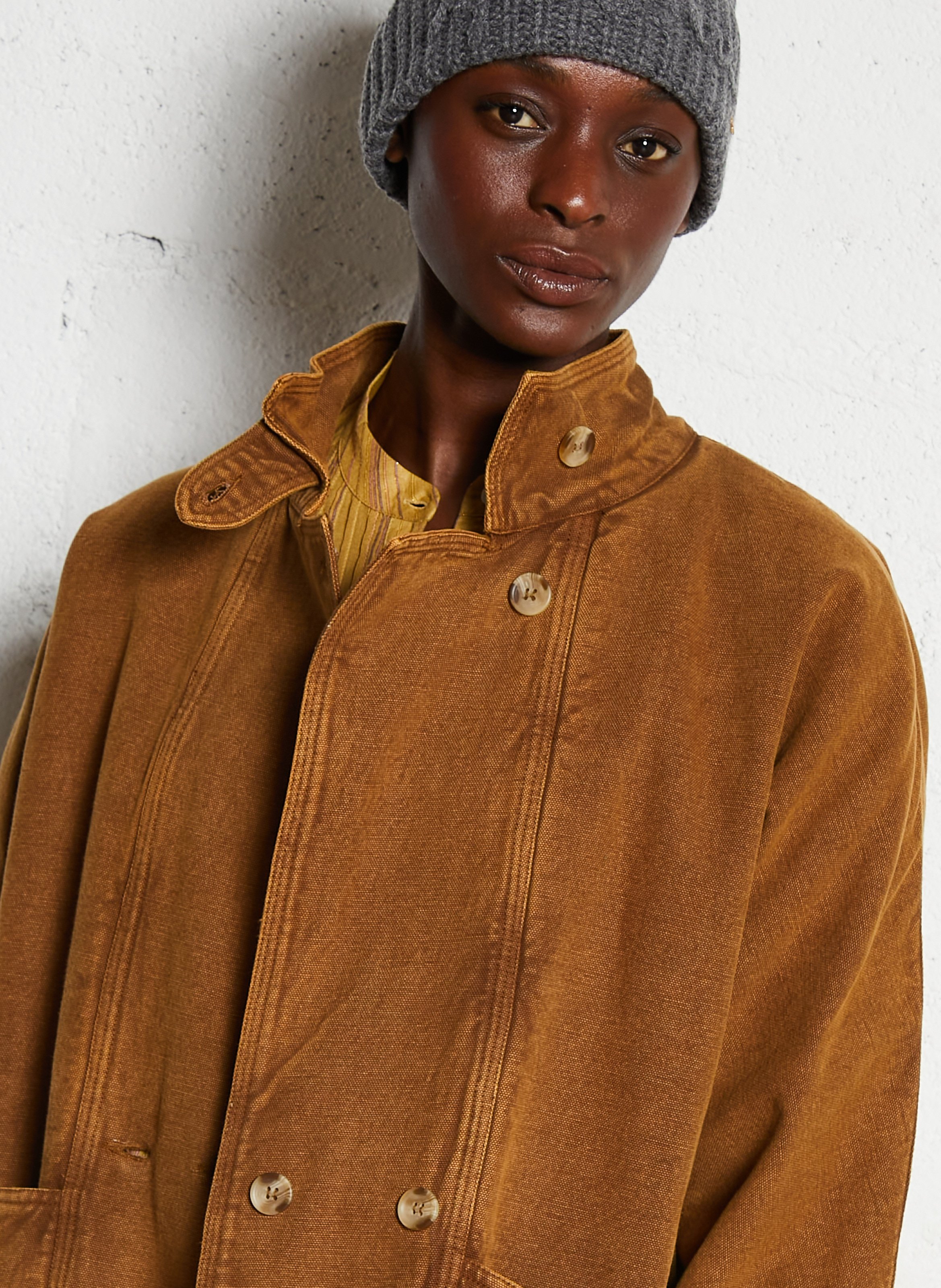 Manteau en denim col montant LEON & HARPER Marron