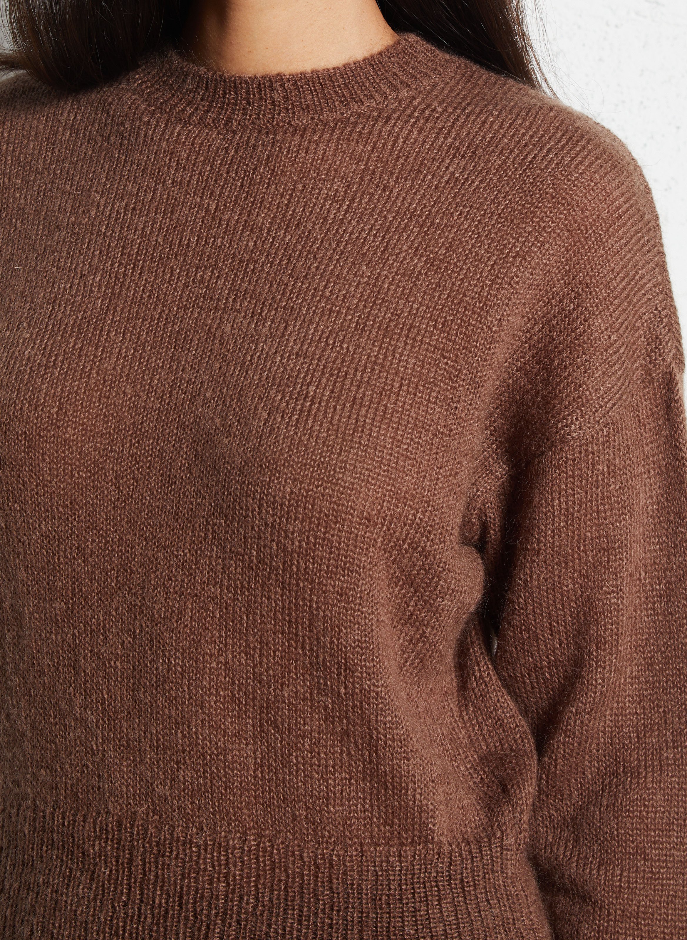 Pull droit col rond en mohair mélangé MASSCOB Marron