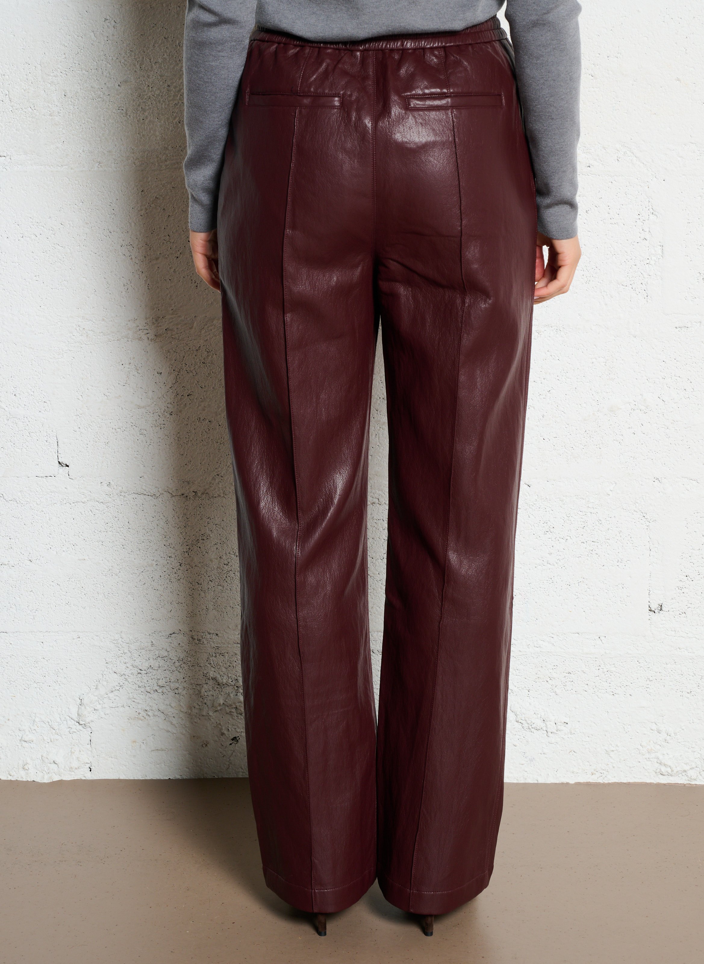 Rechte broek met leerlook BERENICE Paars