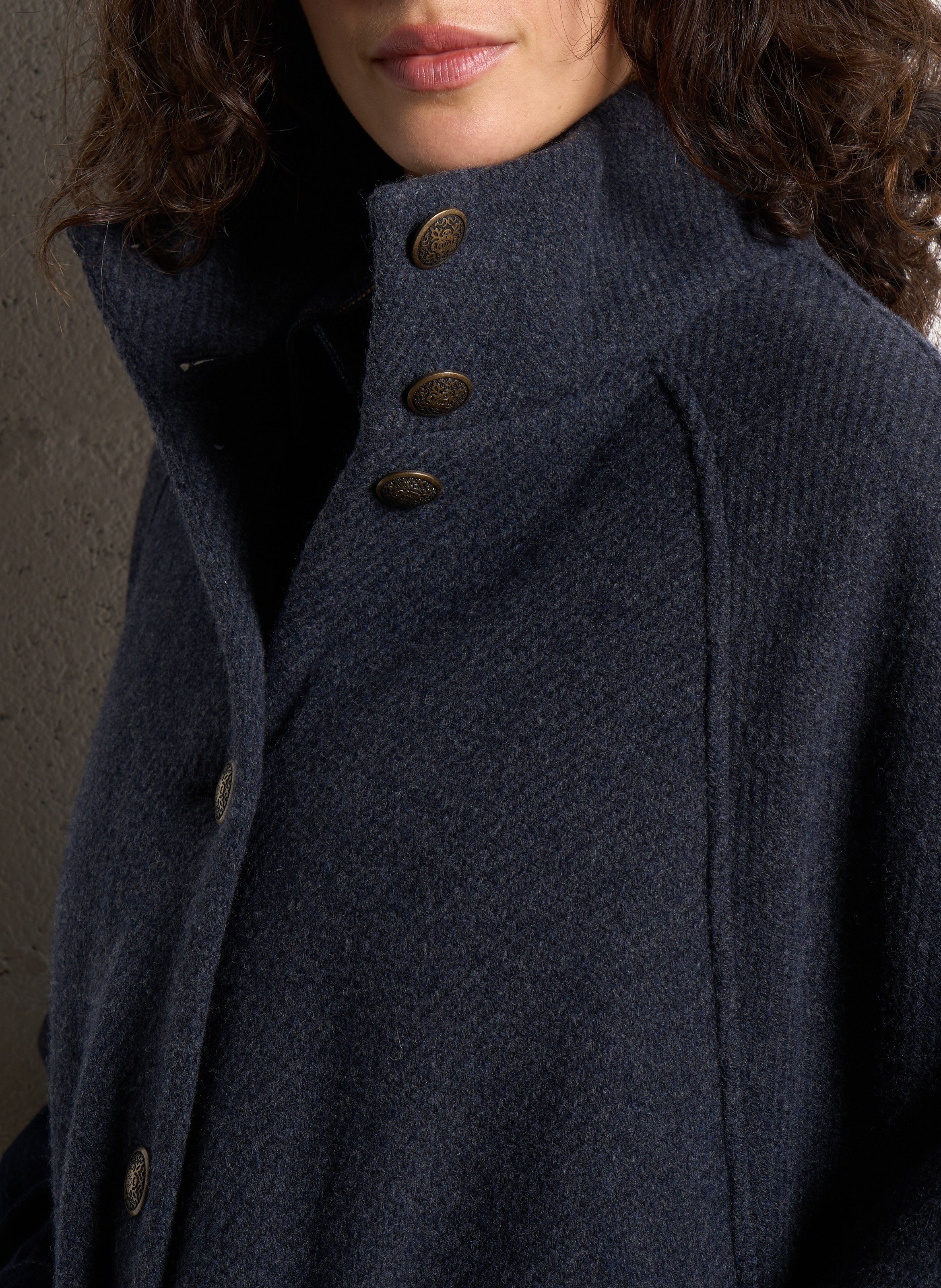 Oversized solid cape with fringes in blended wool MAISON 123 Grey