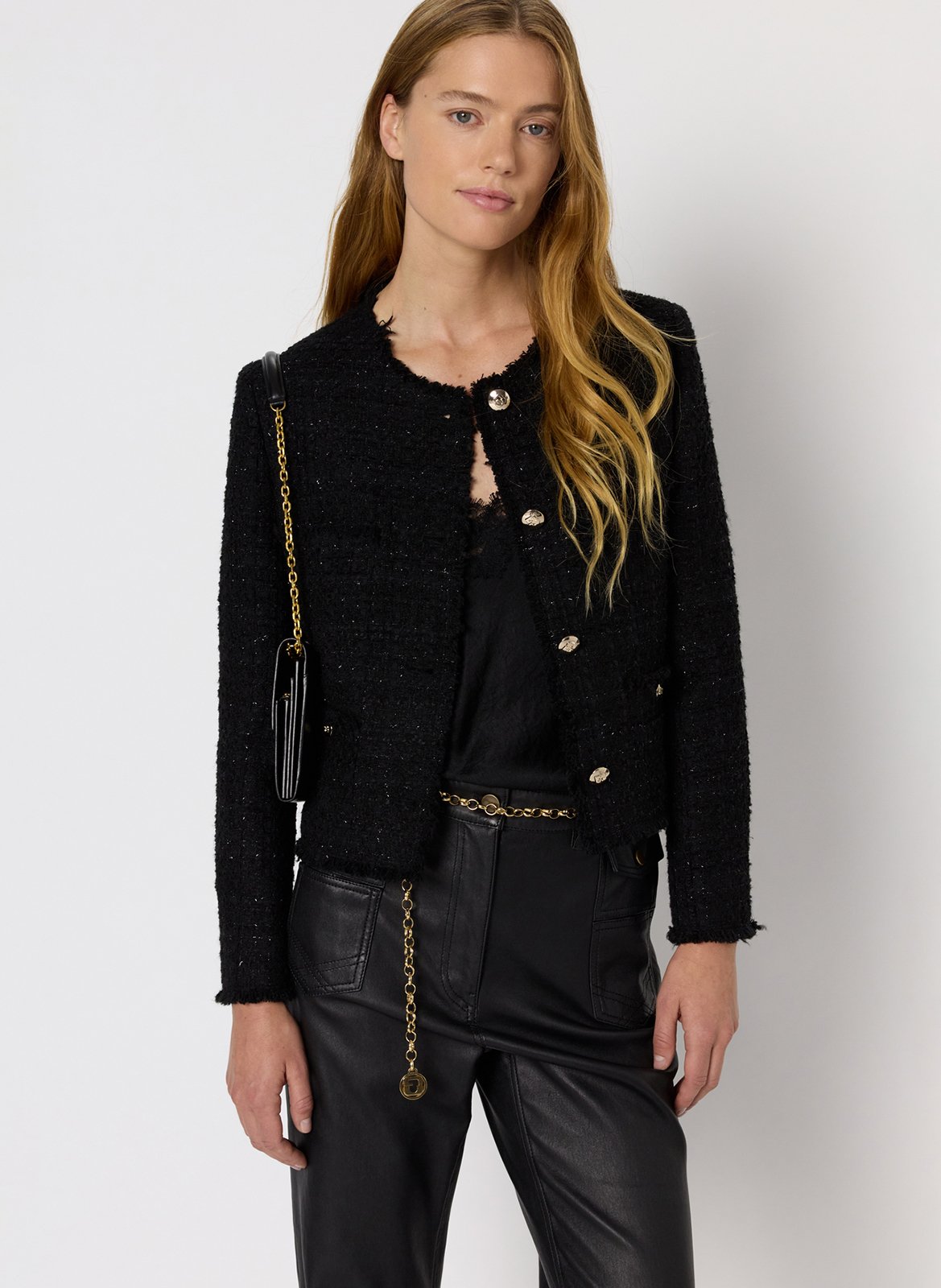 Round neck tweed jacket GERARD DAREL Black