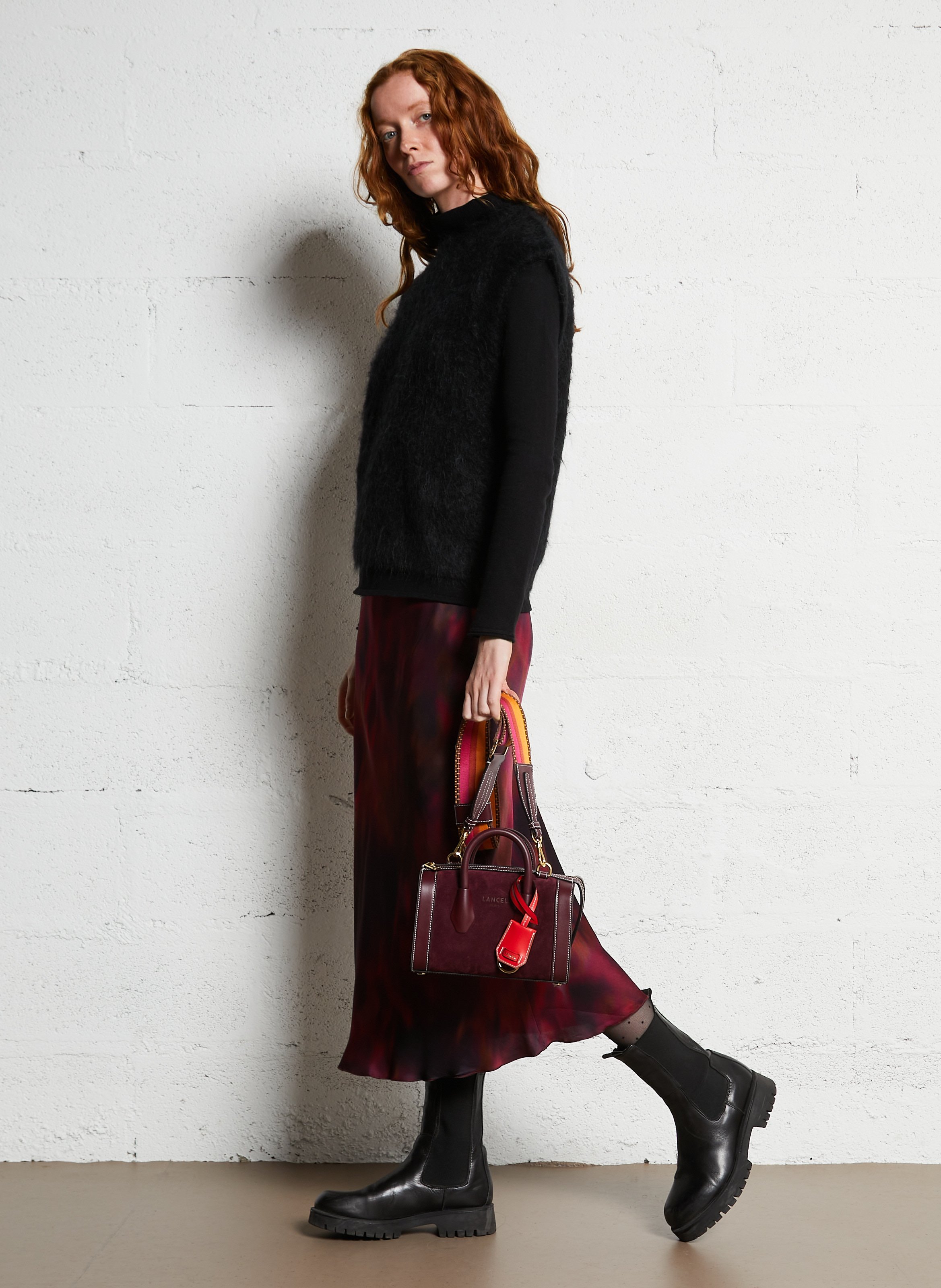 A-line leather skirt LANCEL Plums