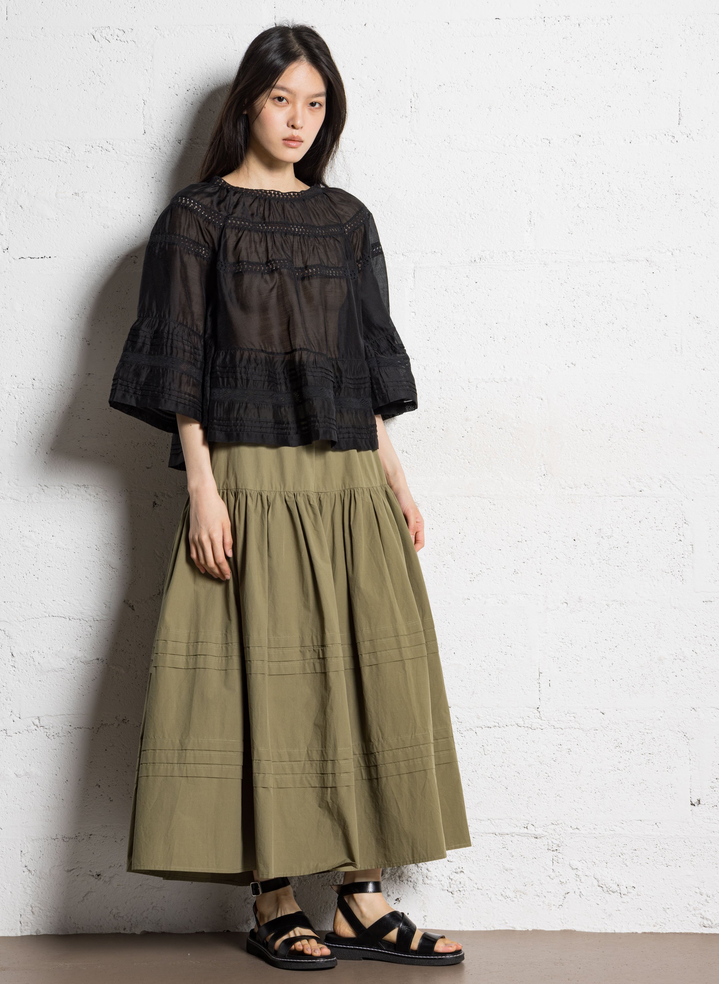 Flared cotton midi skirt JC SOPHIE Green