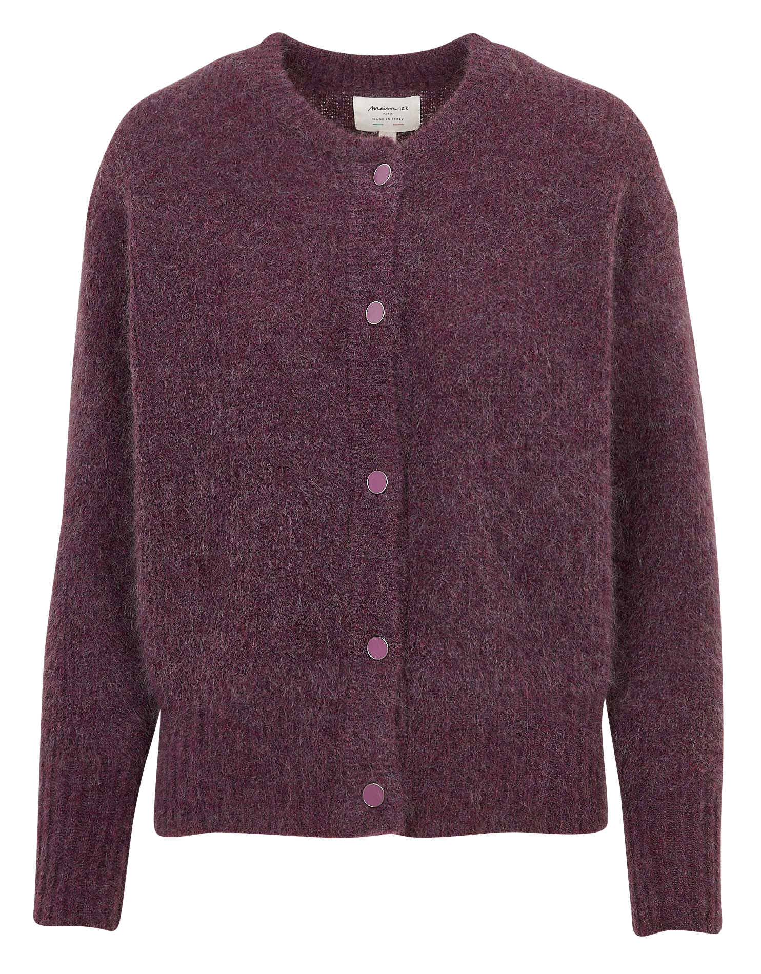 Straight mohair-blend round-neck cardigan MAISON 123 Purple