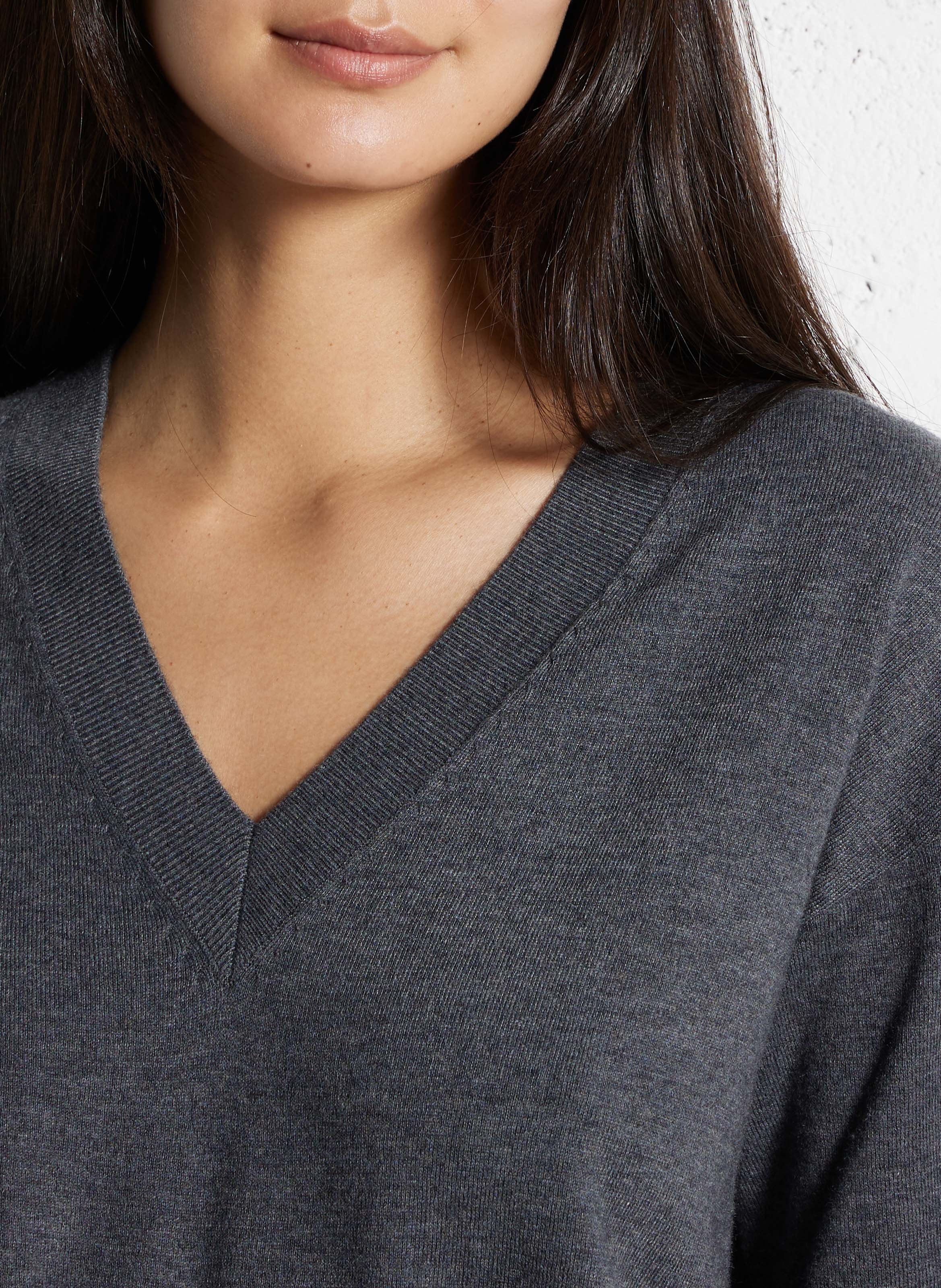 Pull droit col V en maille mélangée MAISON 123 Gris