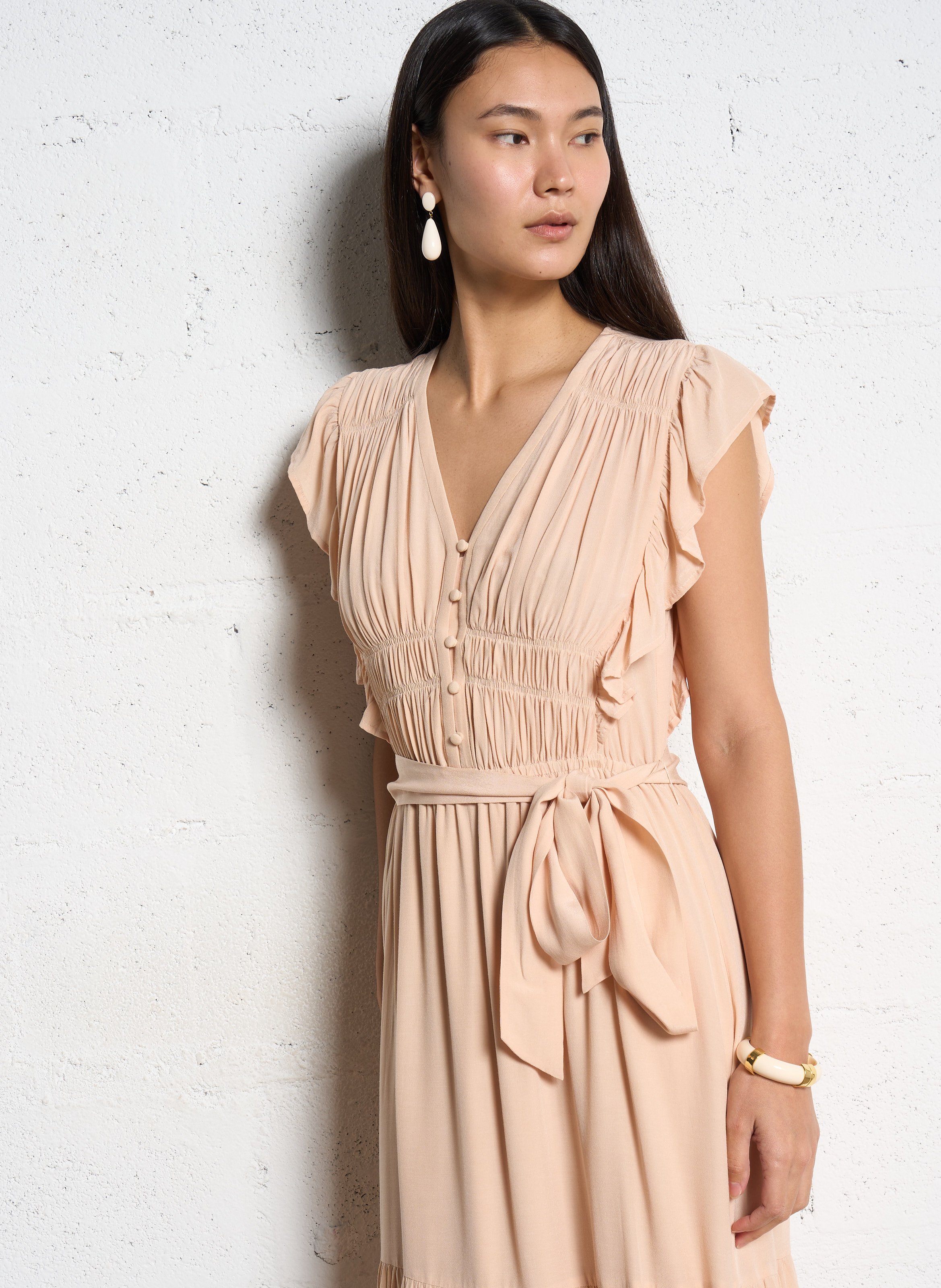 Robe longue évasée col V SUNCOO Rose