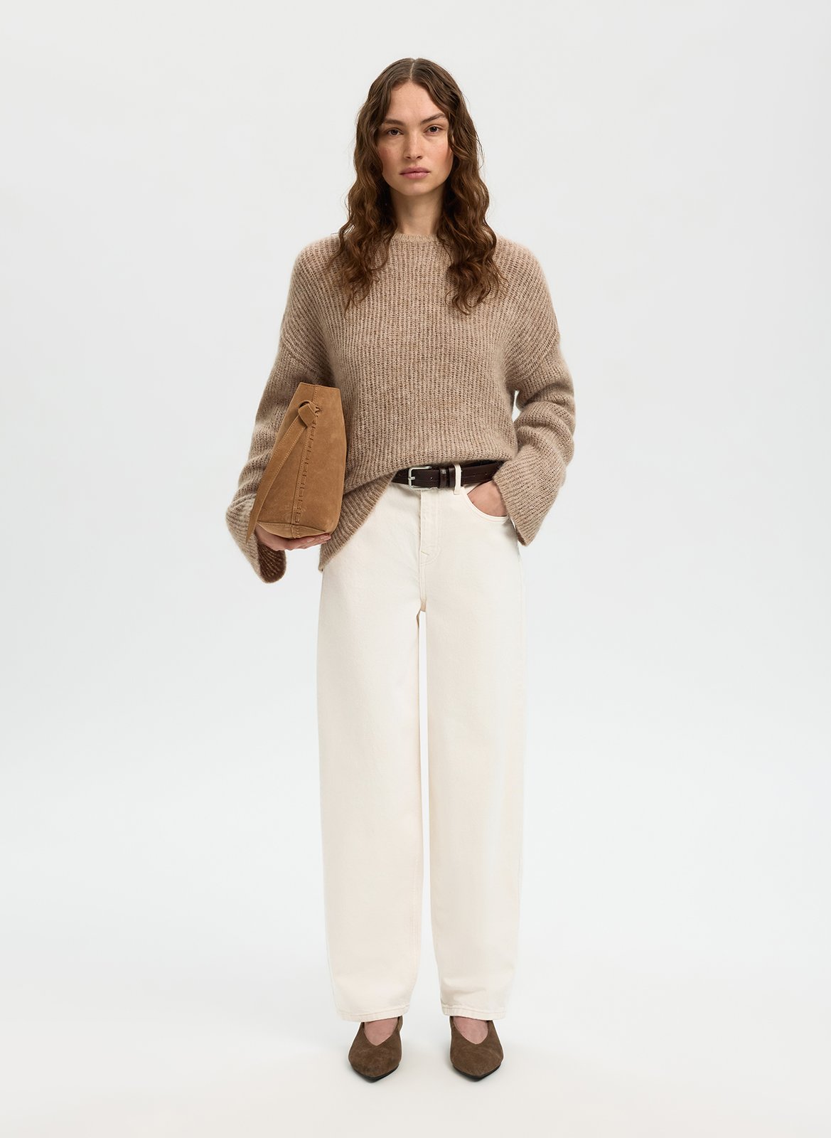 Straight-leg organic cotton-blend pants SELECTED Beige