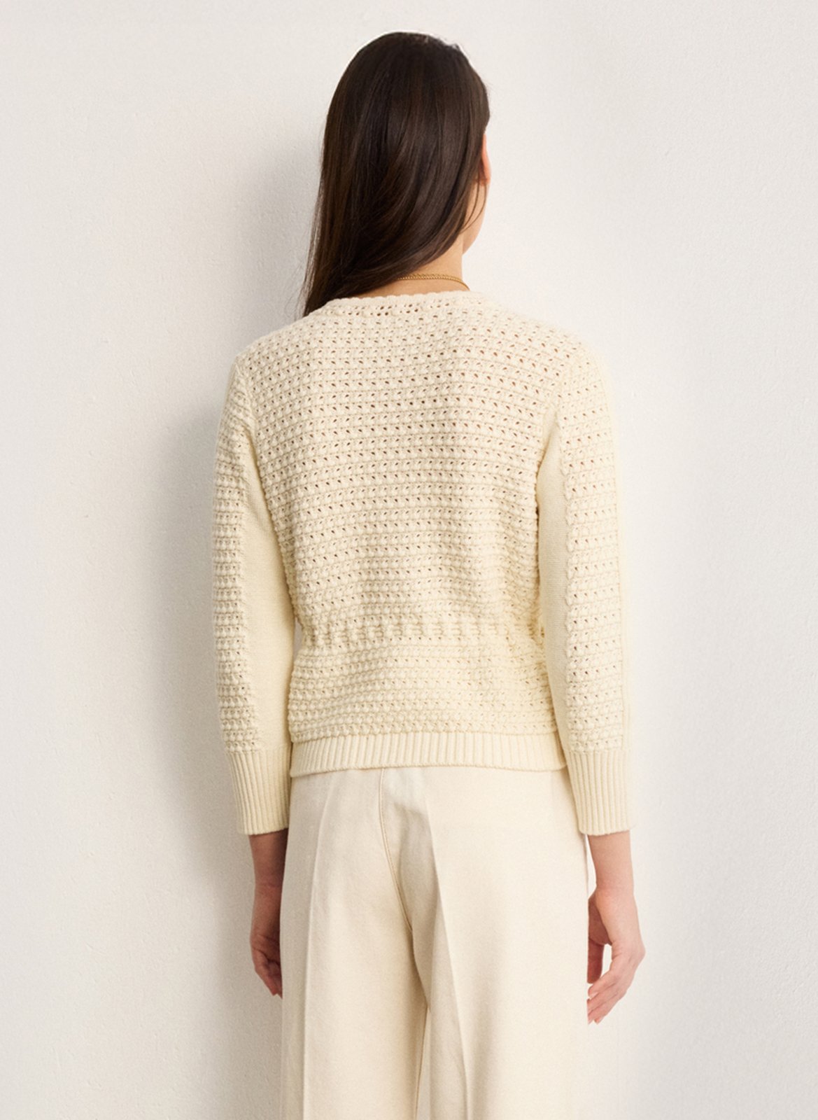 Baumwoll-Strickjacke mit Rundhalsausschnitt PABLO Beige