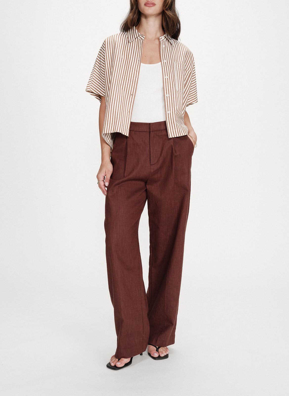 Chemise col classique en coton mélangé GRACE ET MILA Marron