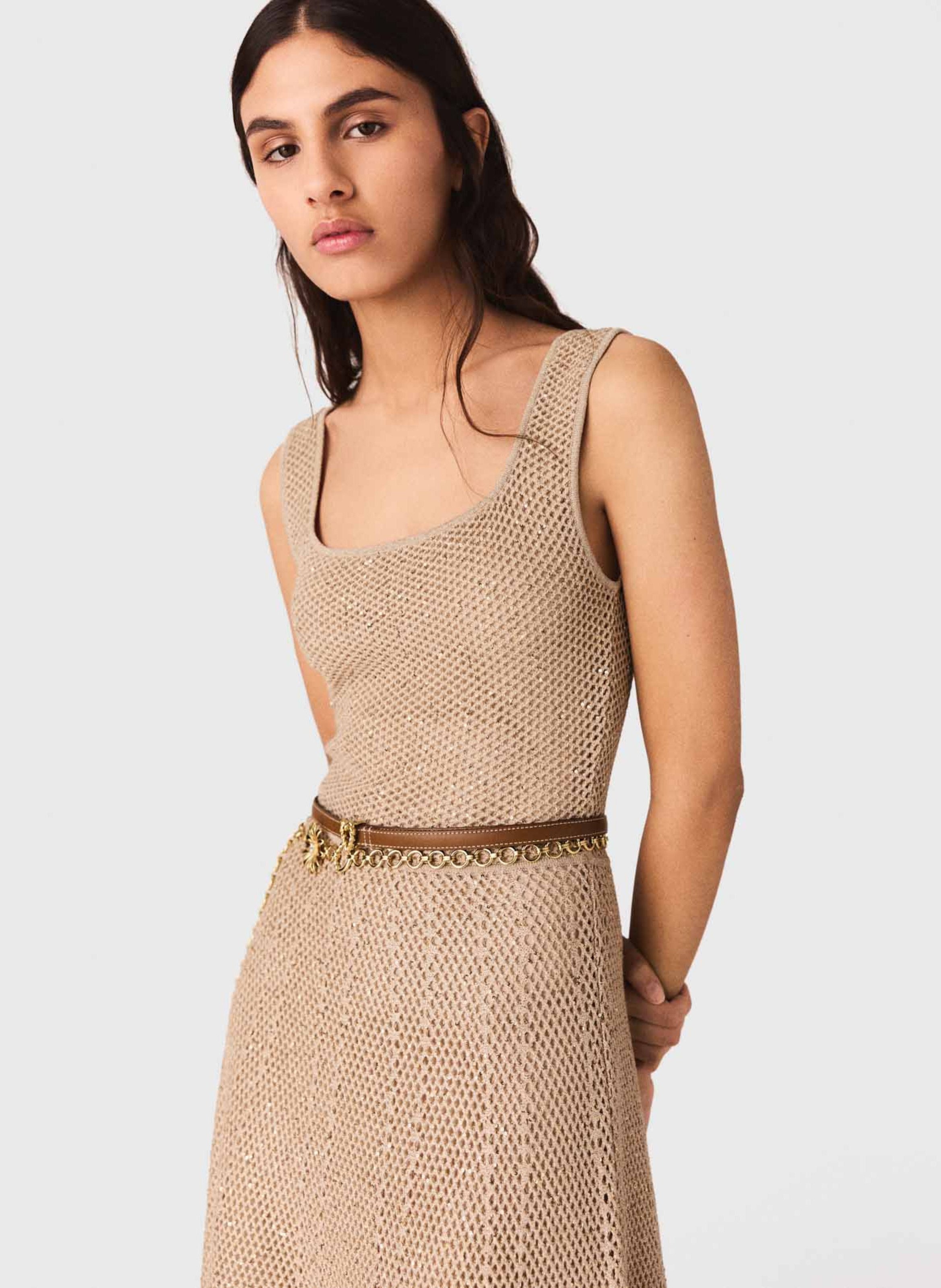 Jurk met midi-lengte en uitsnijdingen MAJE Beige