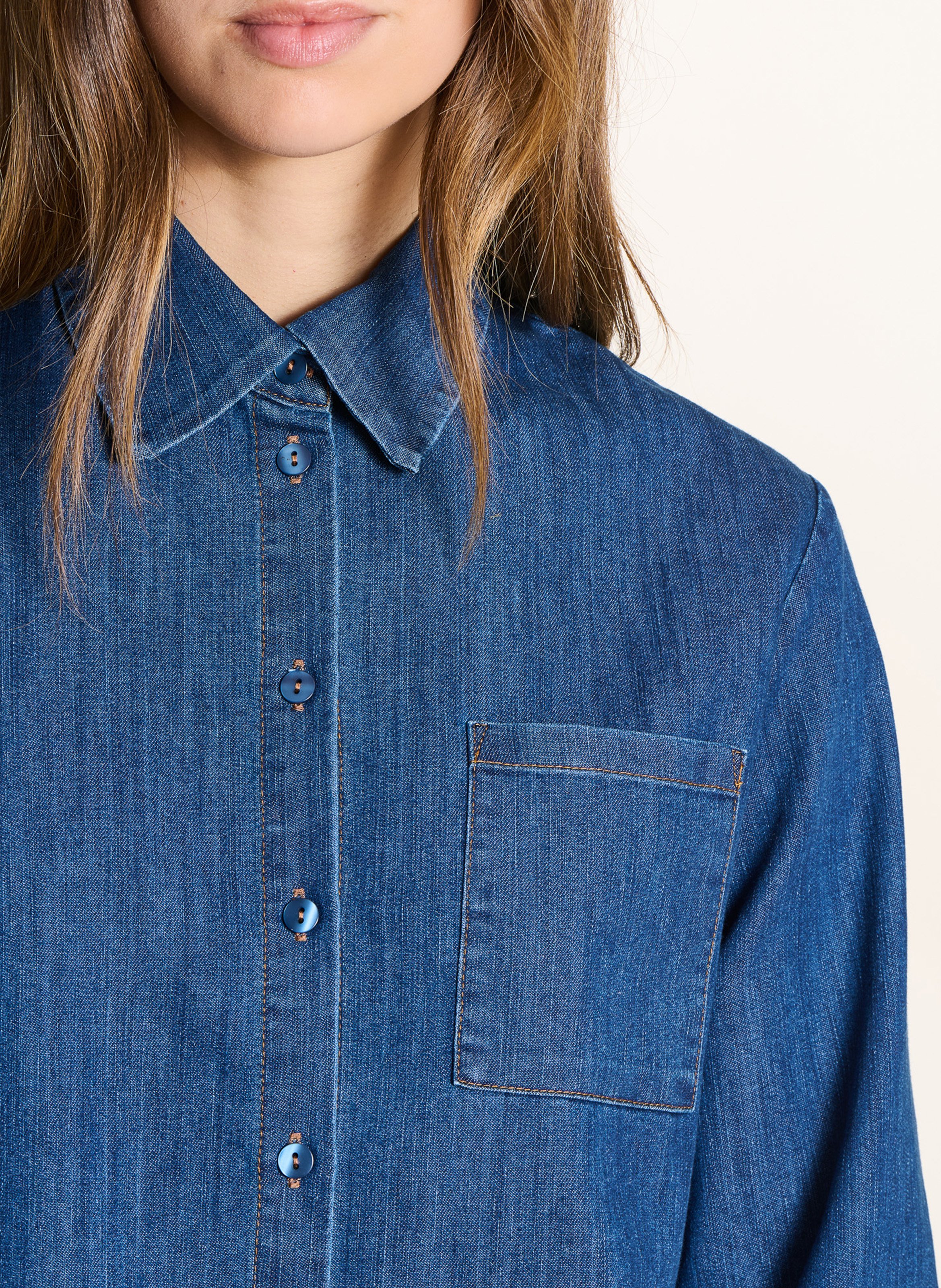 Chemise courte ample en jean LA FEE MARABOUTEE Bleu