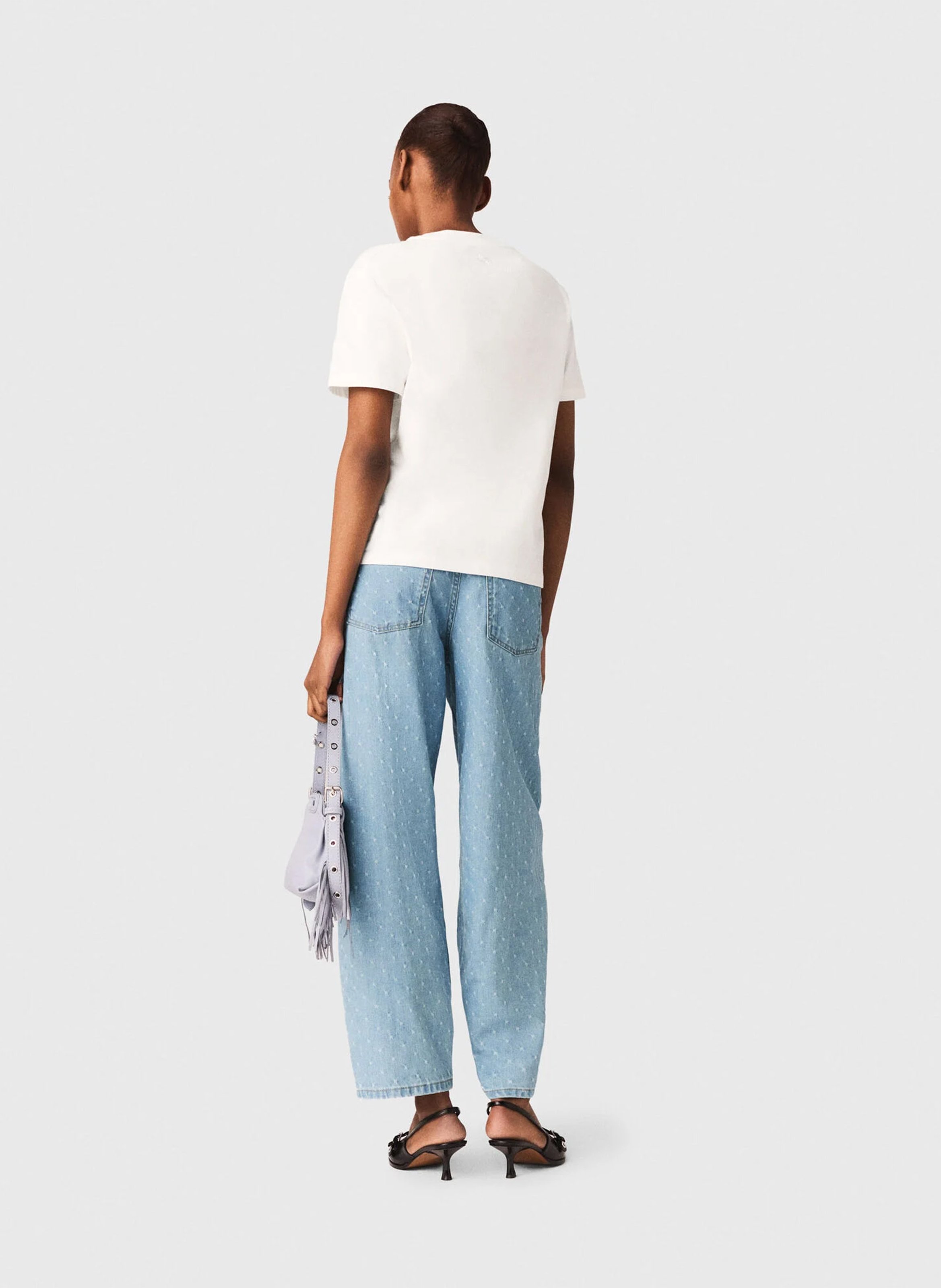 Tee-shirt droit à broderie en coton MAJE Blanc