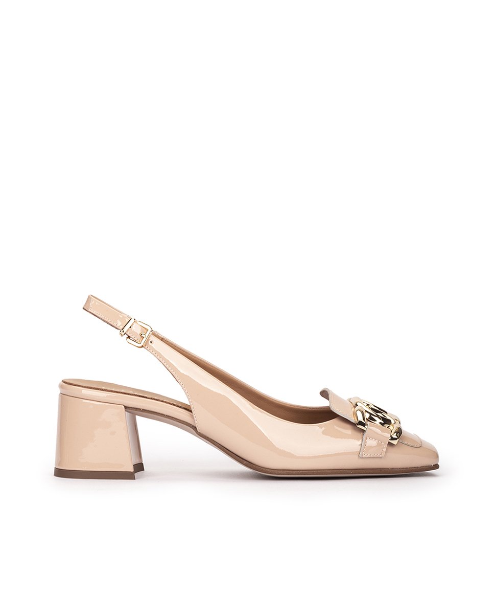 Peep-toe pumps in nude patent leather. PEDRO MIRALLES Pink