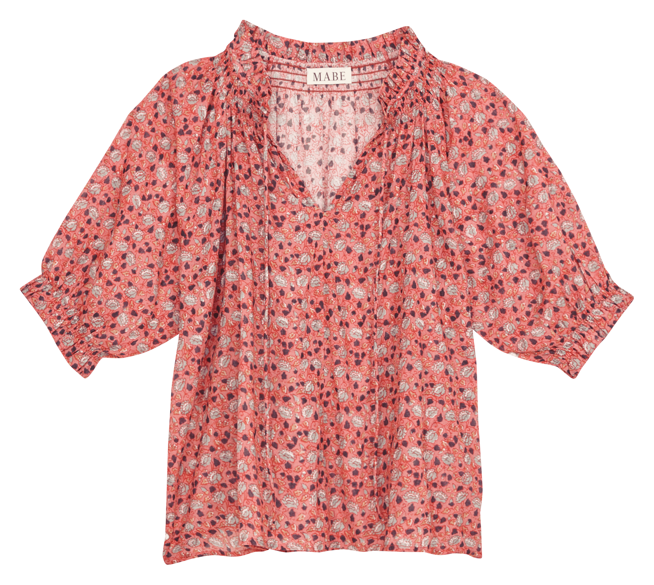 Blouse droite col V en coton imprimé M.A.B.E Rose