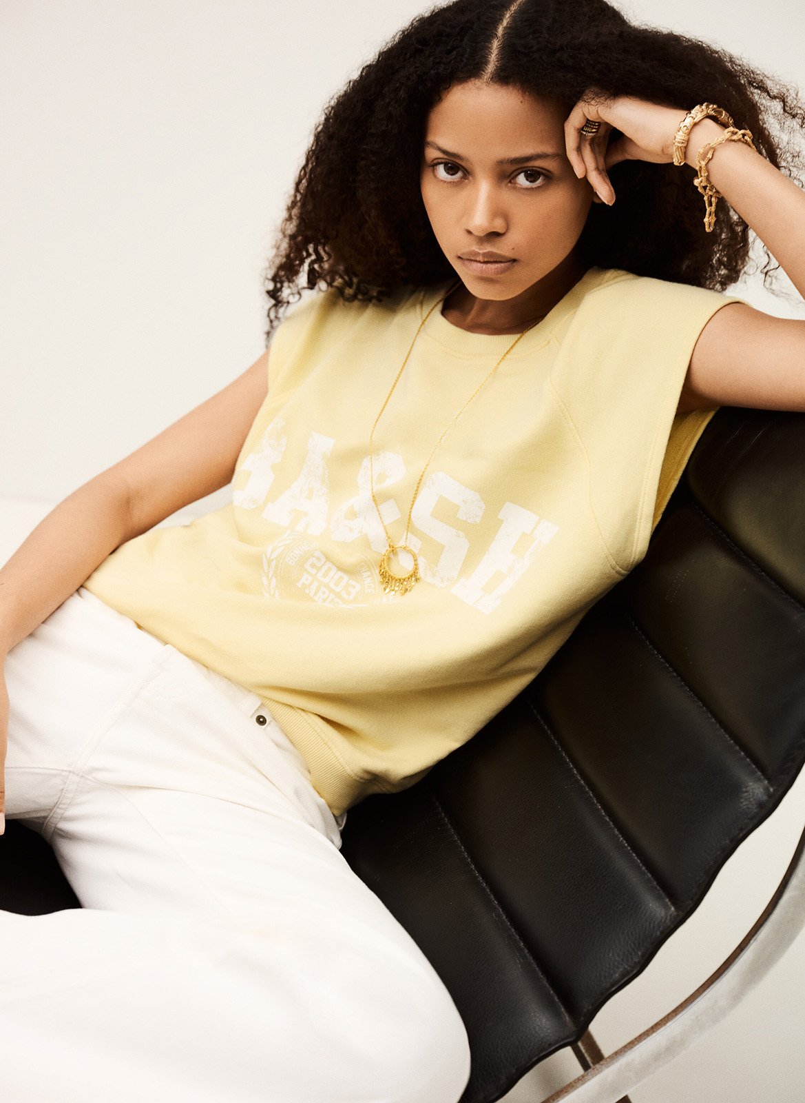 Katoenen sweater met print BA&SH Geel