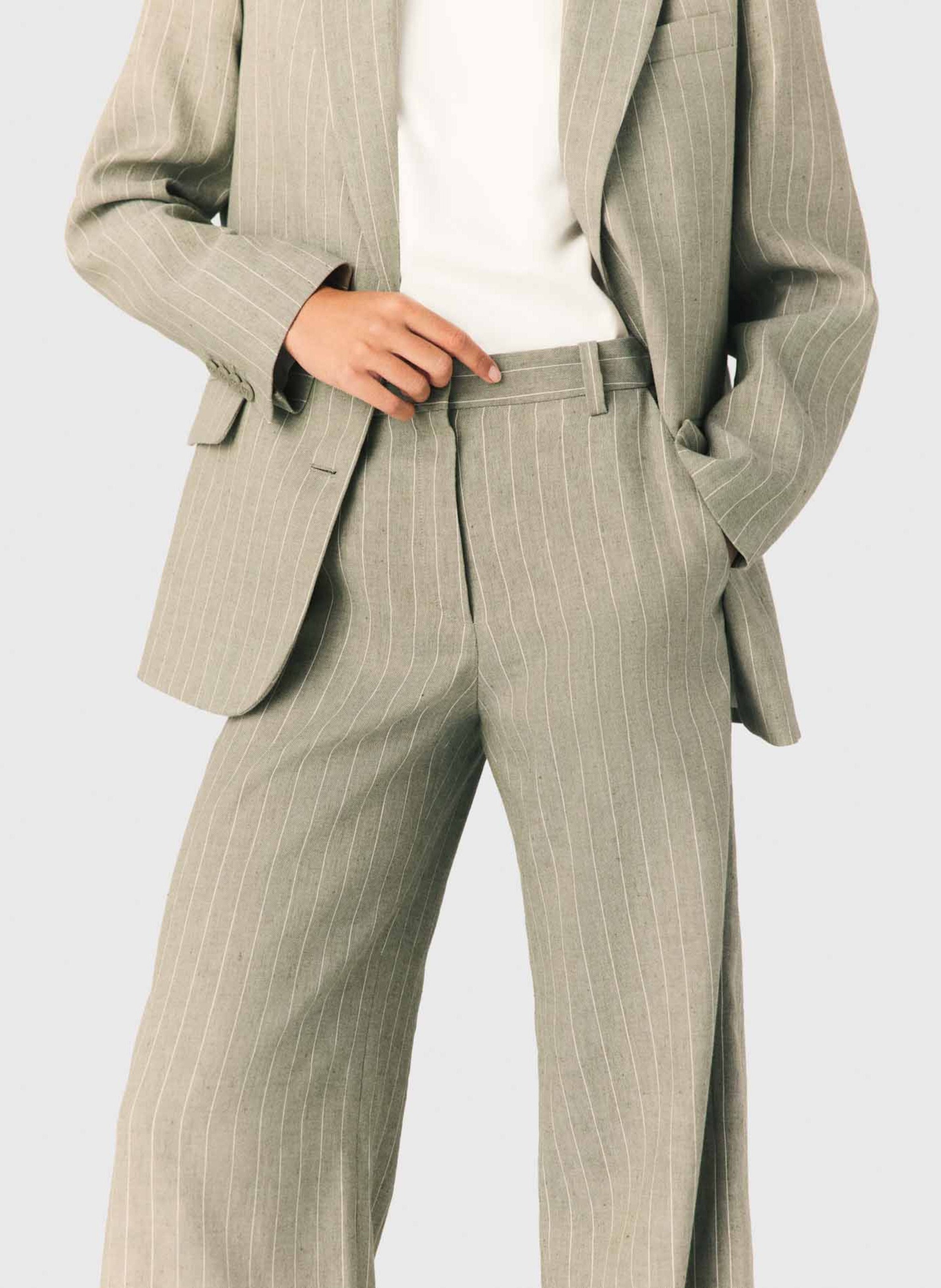 Wijde broek - linnenblend MAJE Kaki