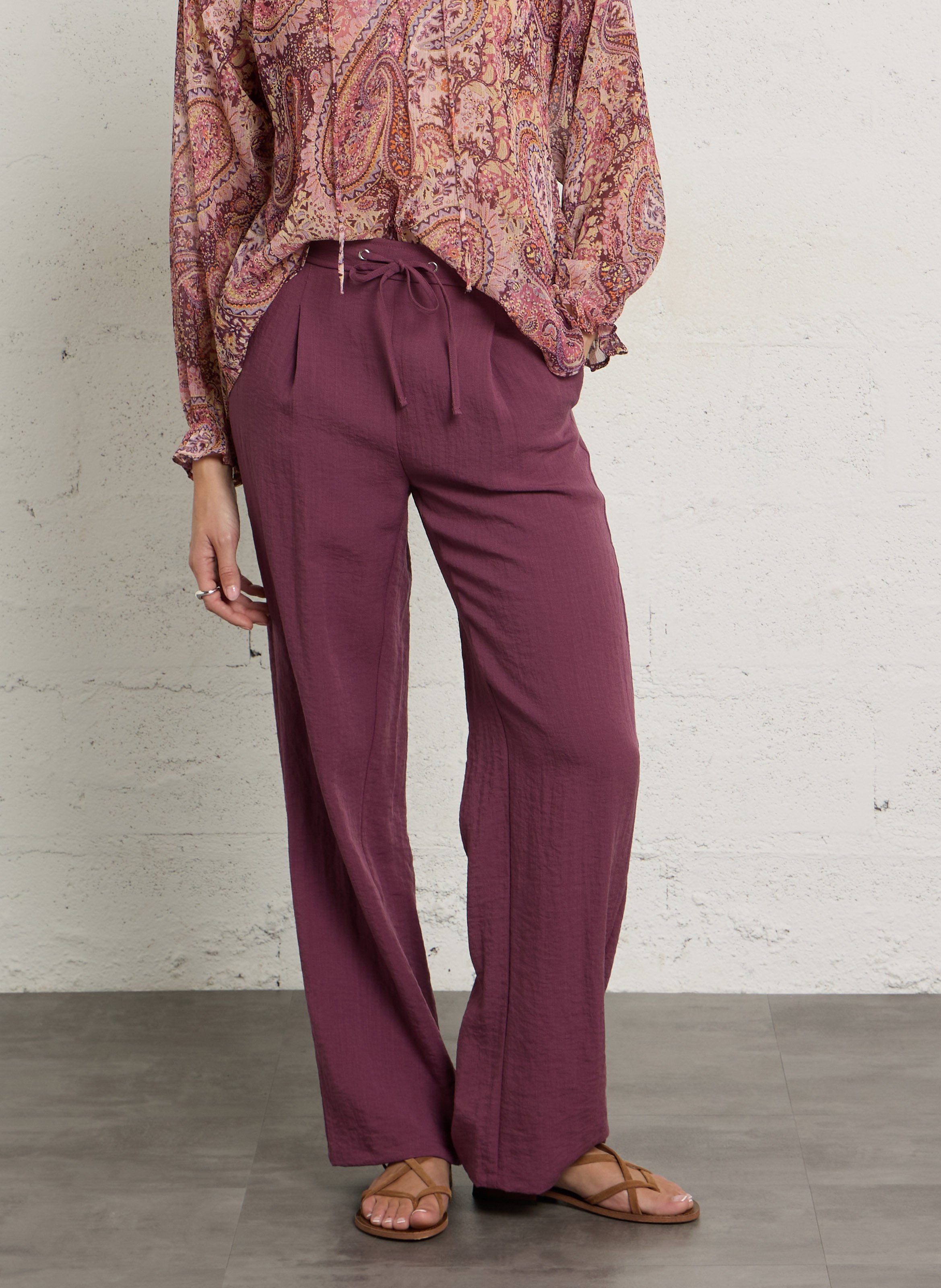 Wijde hoge taille broek met effen kleur SUD EXPRESS