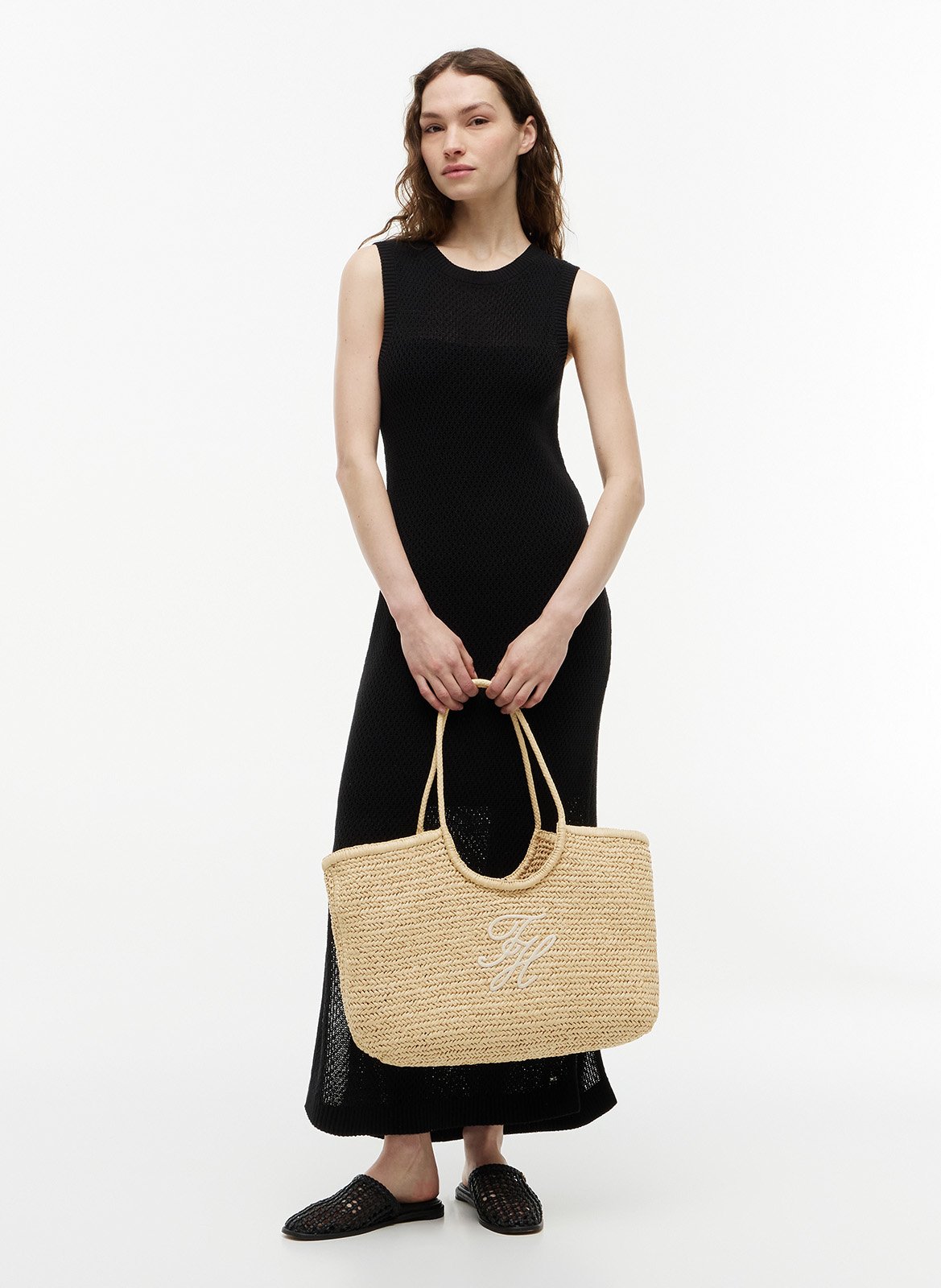 Straw tote bag TOMMY HILFIGER Beige