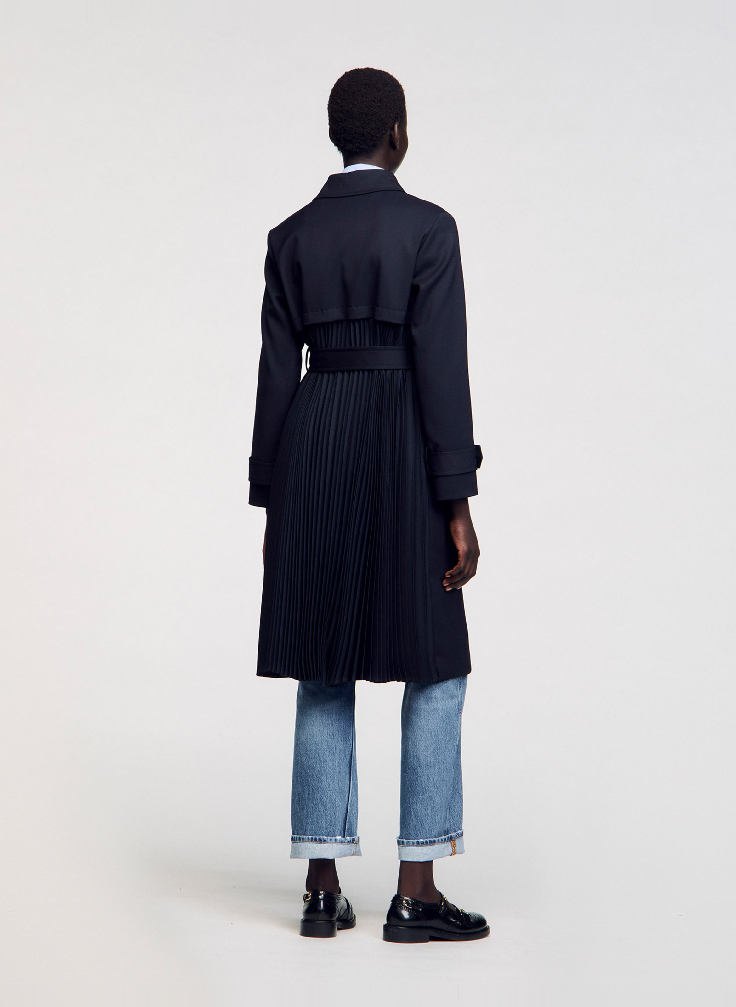 Trench col classique à empiècement plissé au dos SANDRO Bleu