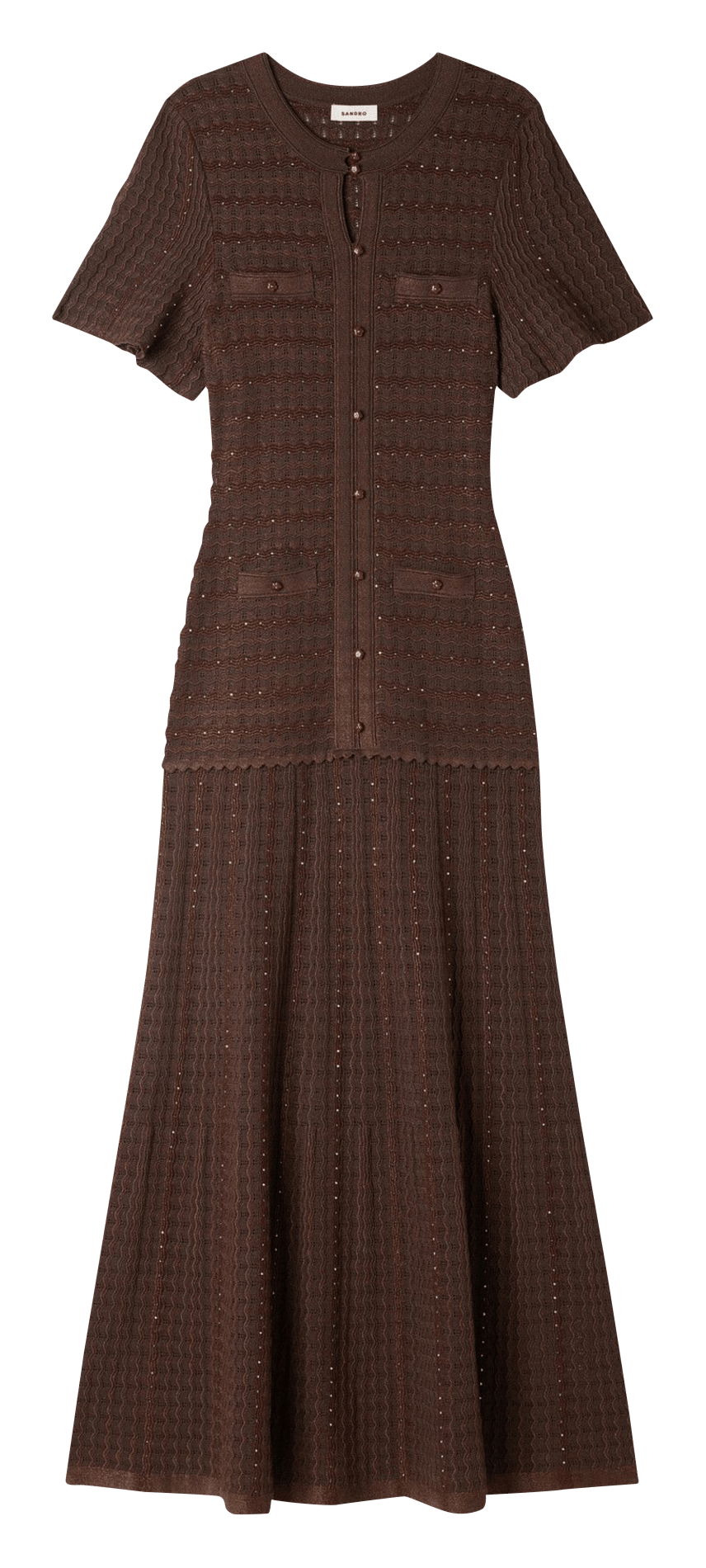 Langes Kleid mit Rundhalsausschnitt und ausgestelltem Schnitt SANDRO Braun