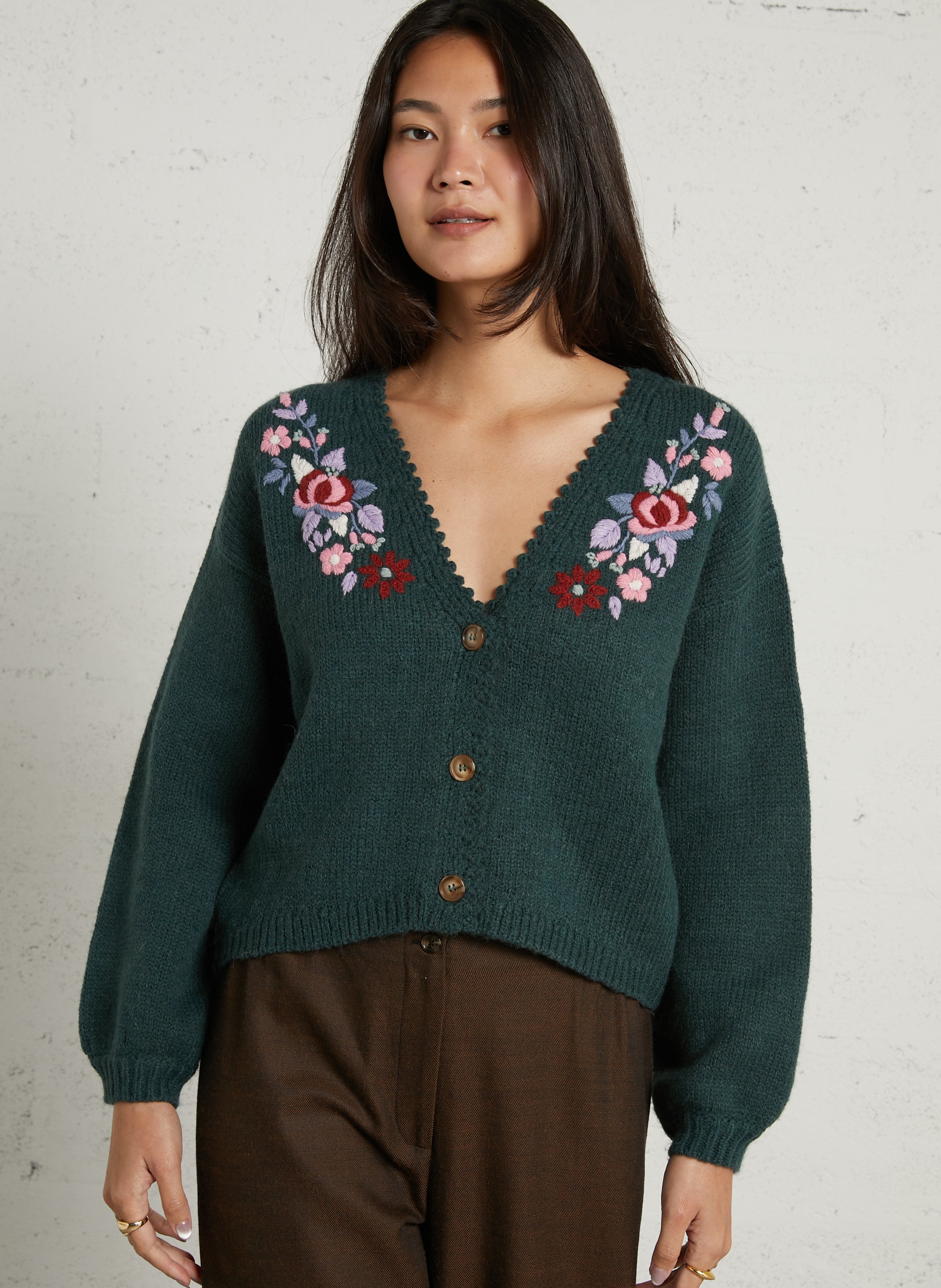 Cadigan droit col V en maille LOUISE MISHA Vert
