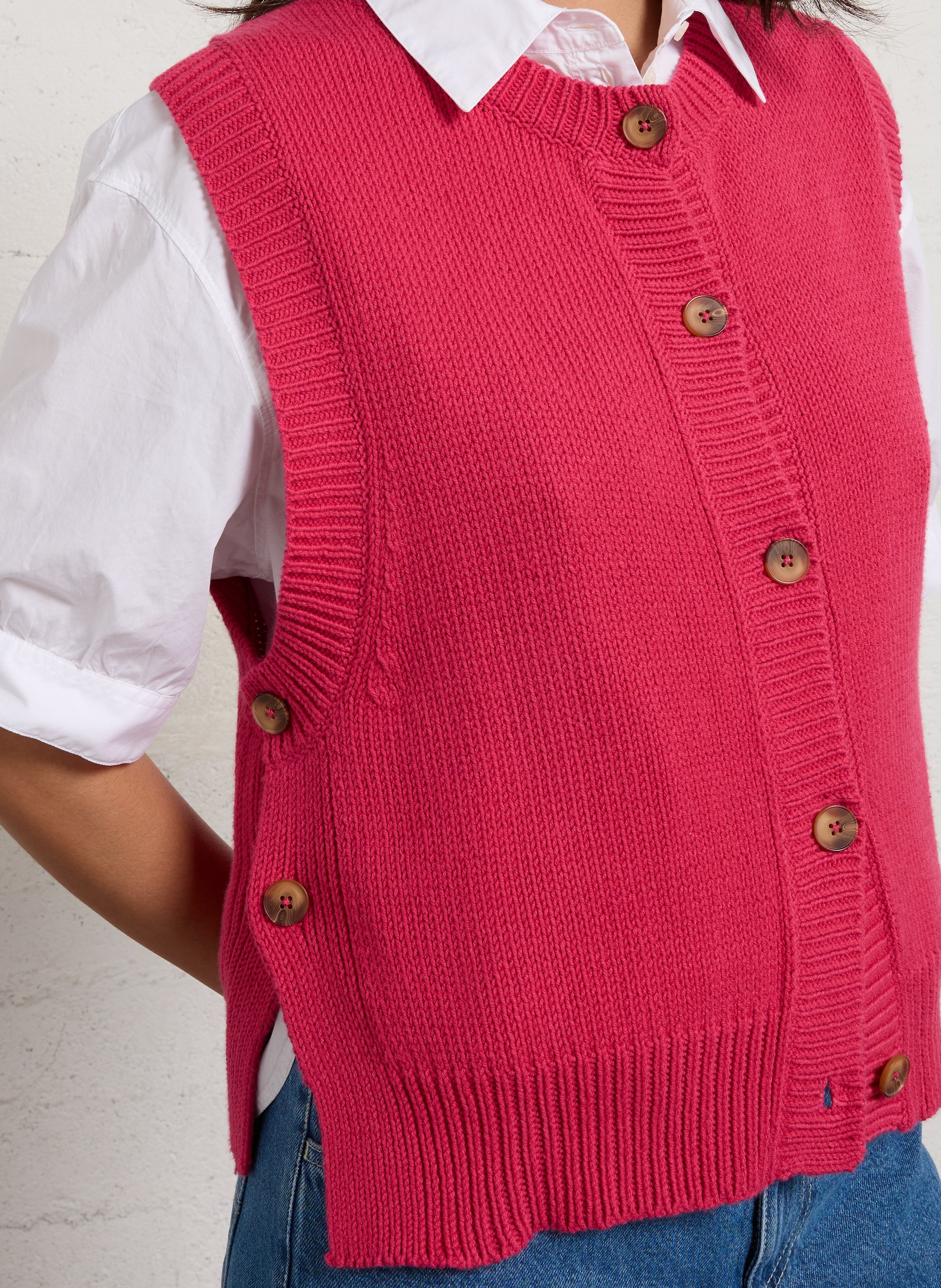 Ärmellose einfarbige Baumwoll-Strickjacke BELLA JONES Rosa
