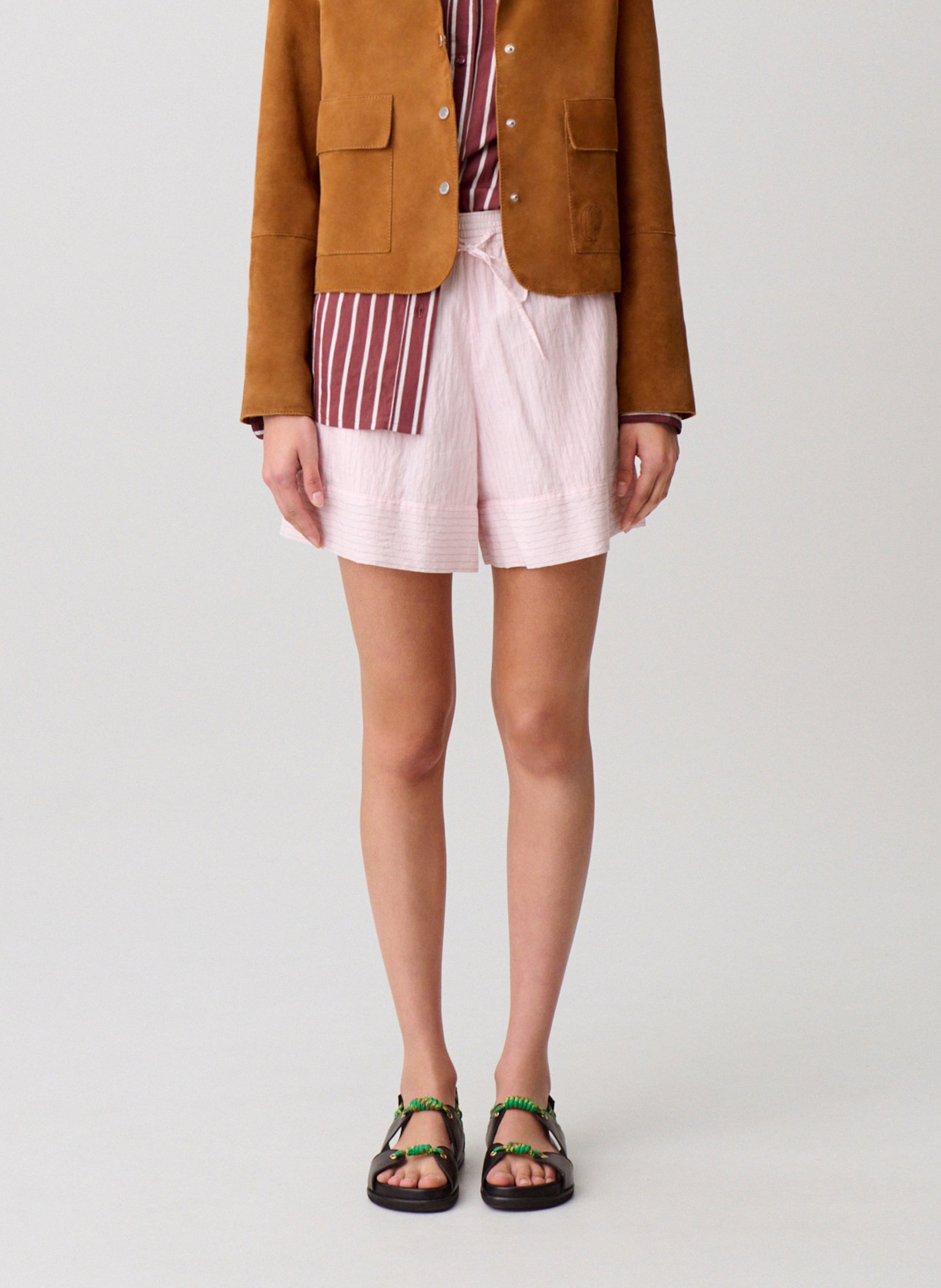 Short large élastiqué rayé CLAUDIE PIERLOT Rose